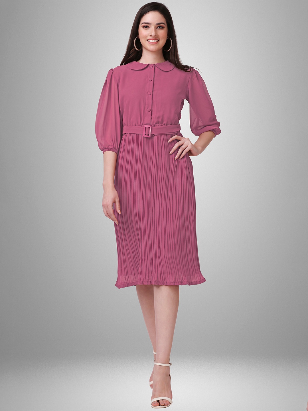 

Sarvayog Fashion Pink Peter Pan Collar Fit & Flare Dress