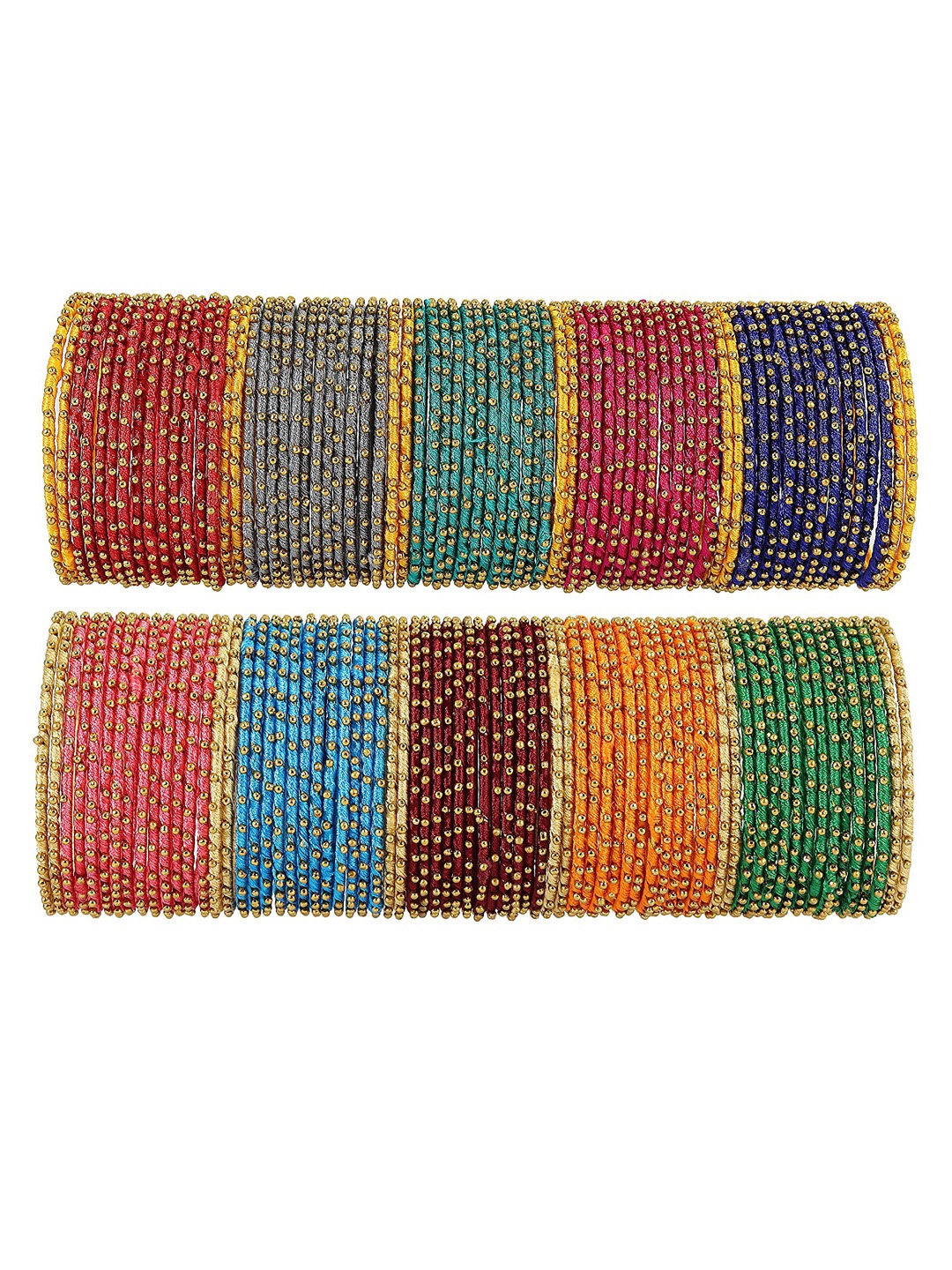 

NMII Green & Red Beaded Silk Thread Bangle Set