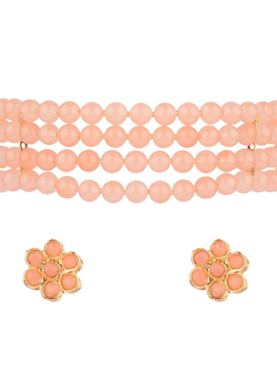 

Efulgenz Gold-Plated Peach-Coloured Pearl Beaded Jewellery Set