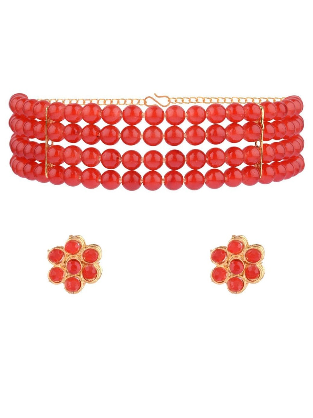 

Efulgenz Gold-Plated Red Beaded Jewellery Set