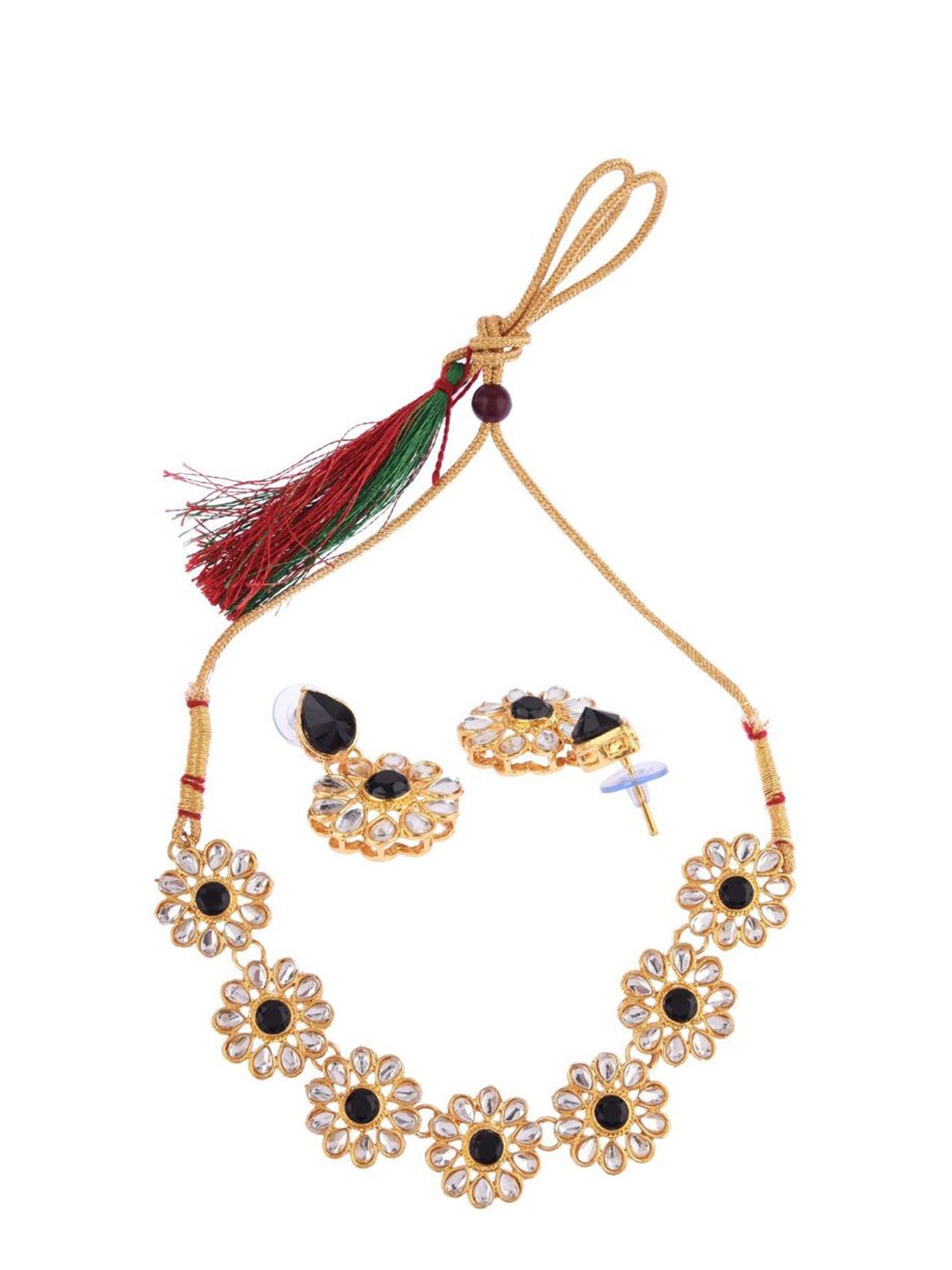 

Efulgenz Gold-Plated White & Black Crystal-Studded Jewellery Set