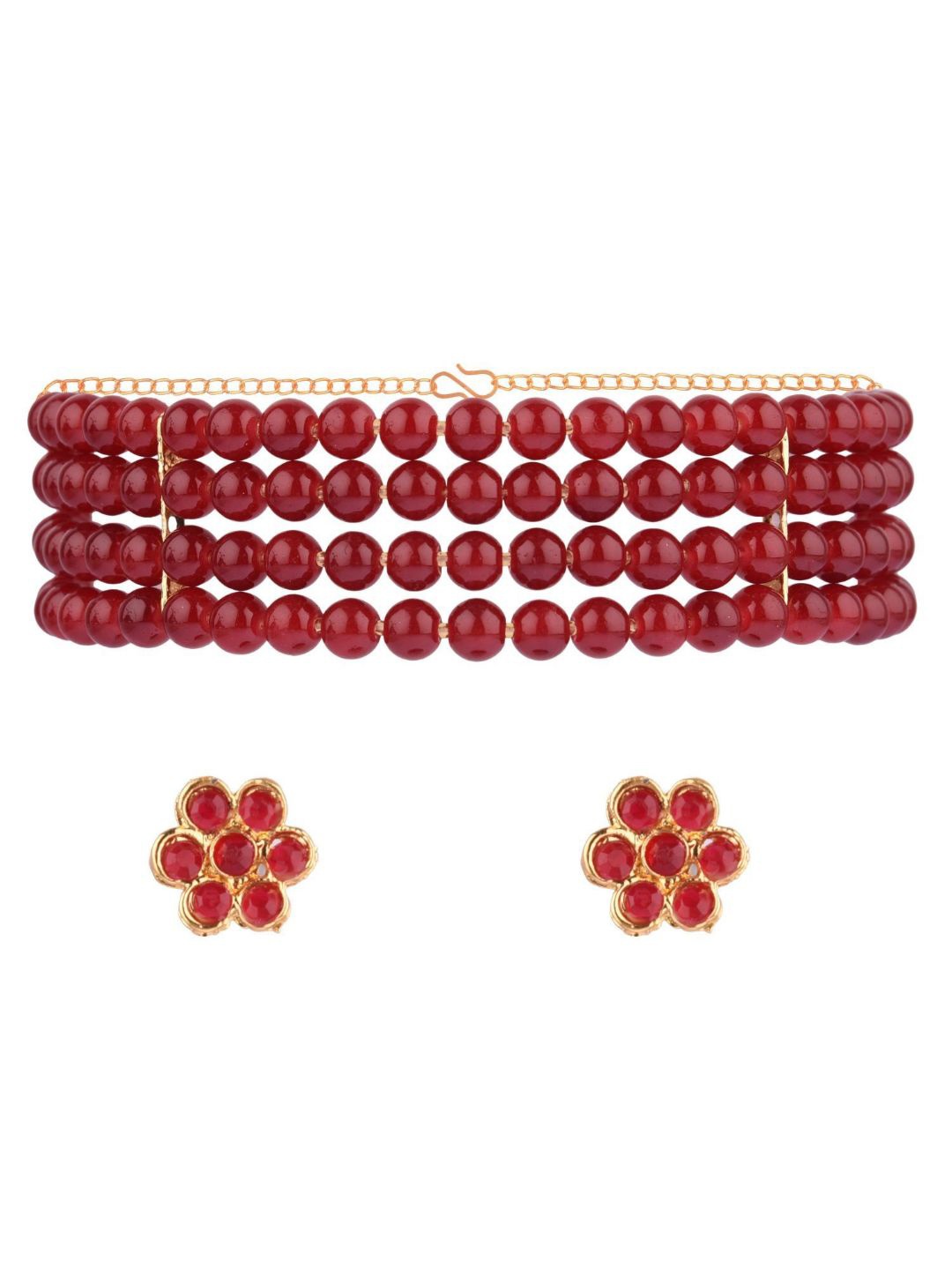 

Efulgenz Gold-Plated & Marron Faux Pearl-Beaded Choker Jewellery Set, Maroon