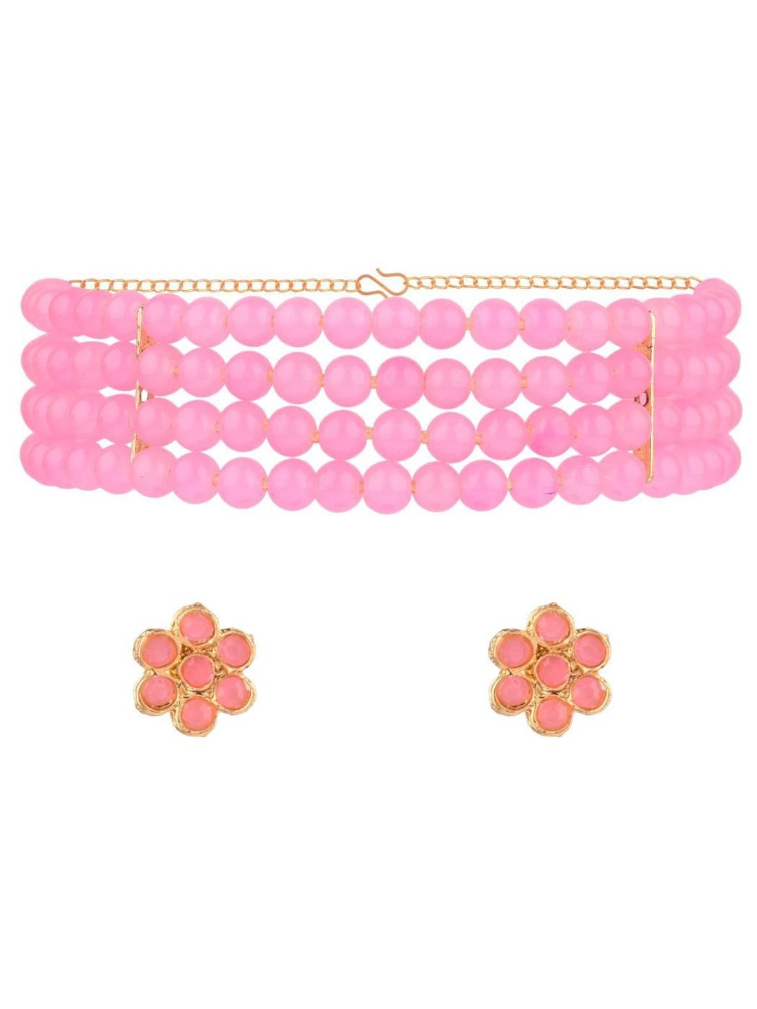 

Efulgenz Gold-Plated Pink Pearl Beaded Choker Jewellery Set