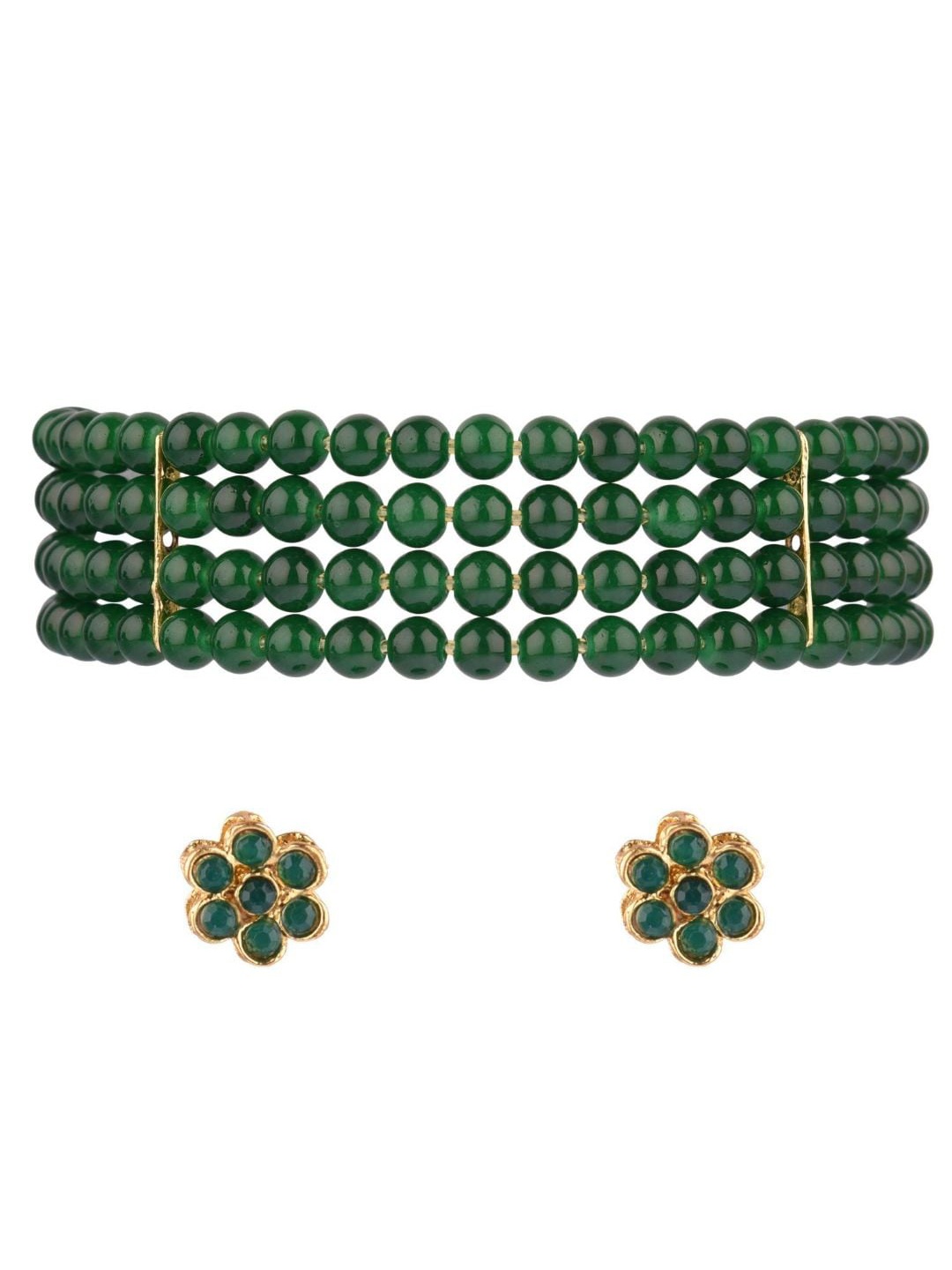 

Efulgenz Gold-Plated & Green Bead Studded Jewellery Set