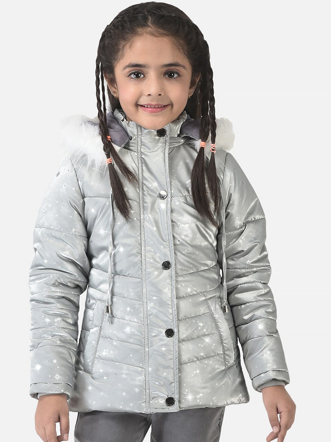 

Crimsoune Club Girls Grey Geometric Print Insulator Puffer Jacket