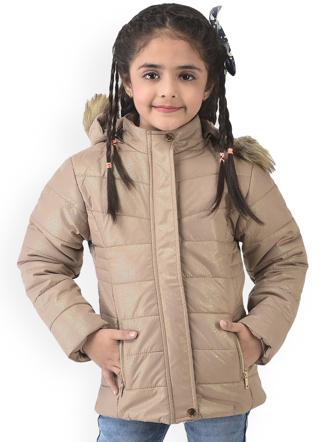 

Crimsoune Club Girls Beige Insulator Bomber Jacket