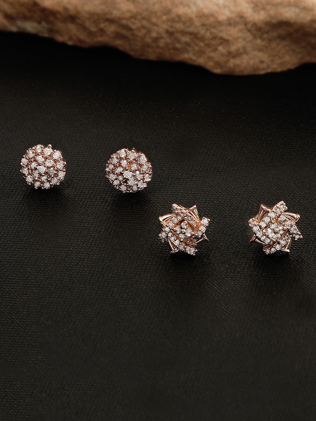 

ZINU Women Combo of 2 Rose Gold & White Contemporary Studs Earrings