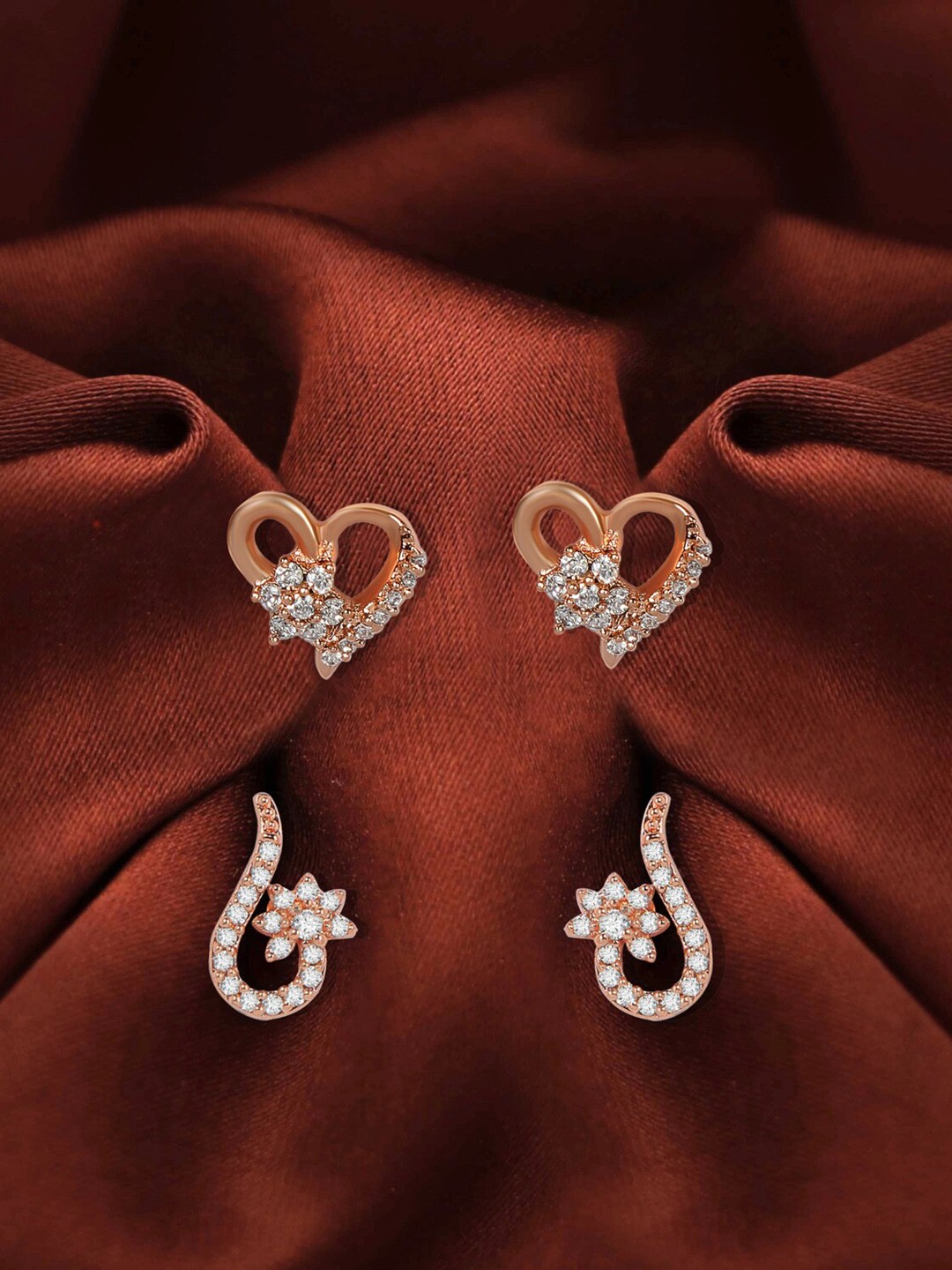 

ZINU Women Combo of 2 Rose Gold & White Contemporary Studs Earrings