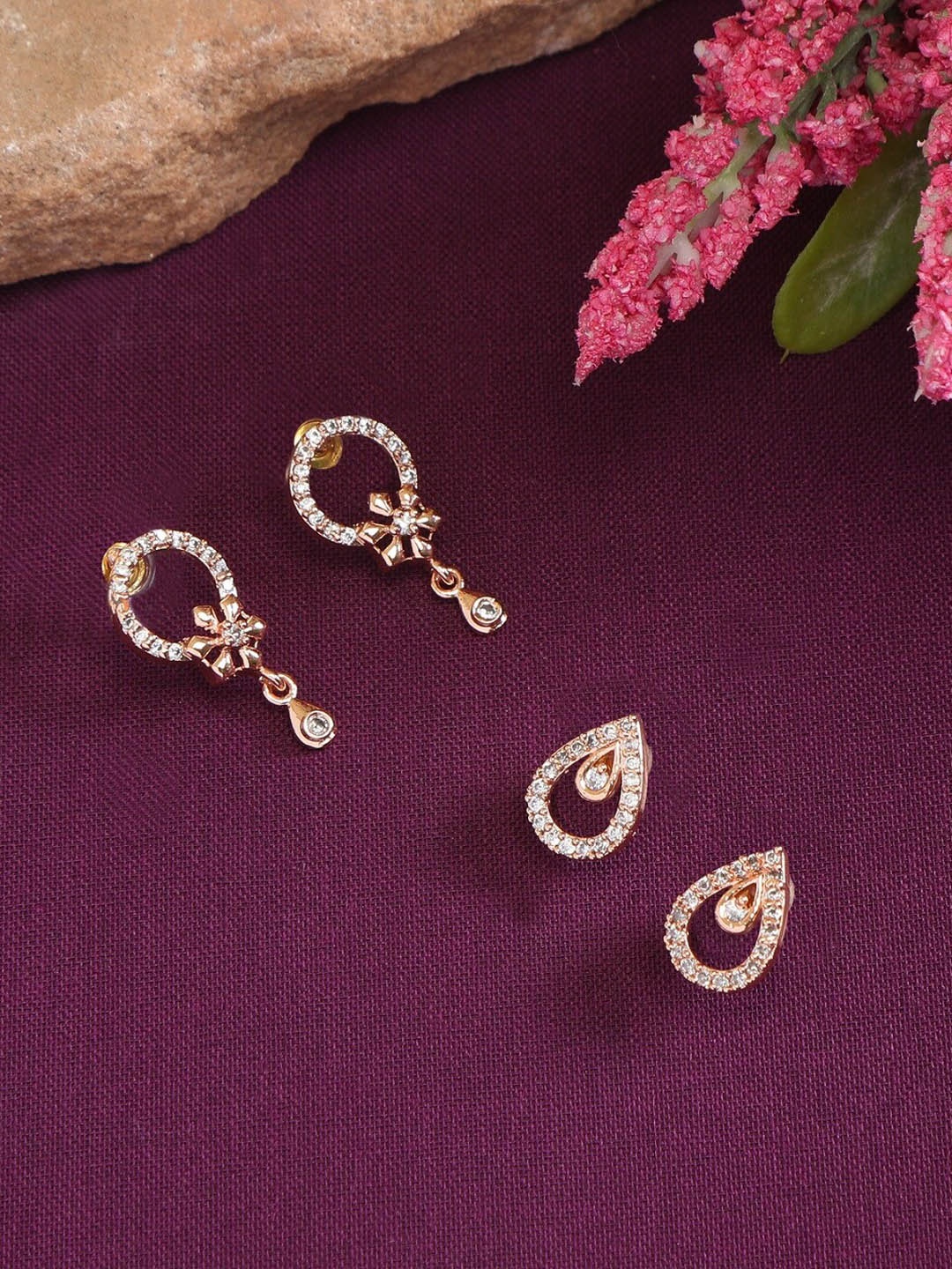 

ZINU Women Combo of 2 Rose Gold & White Contemporary Studs Earrings