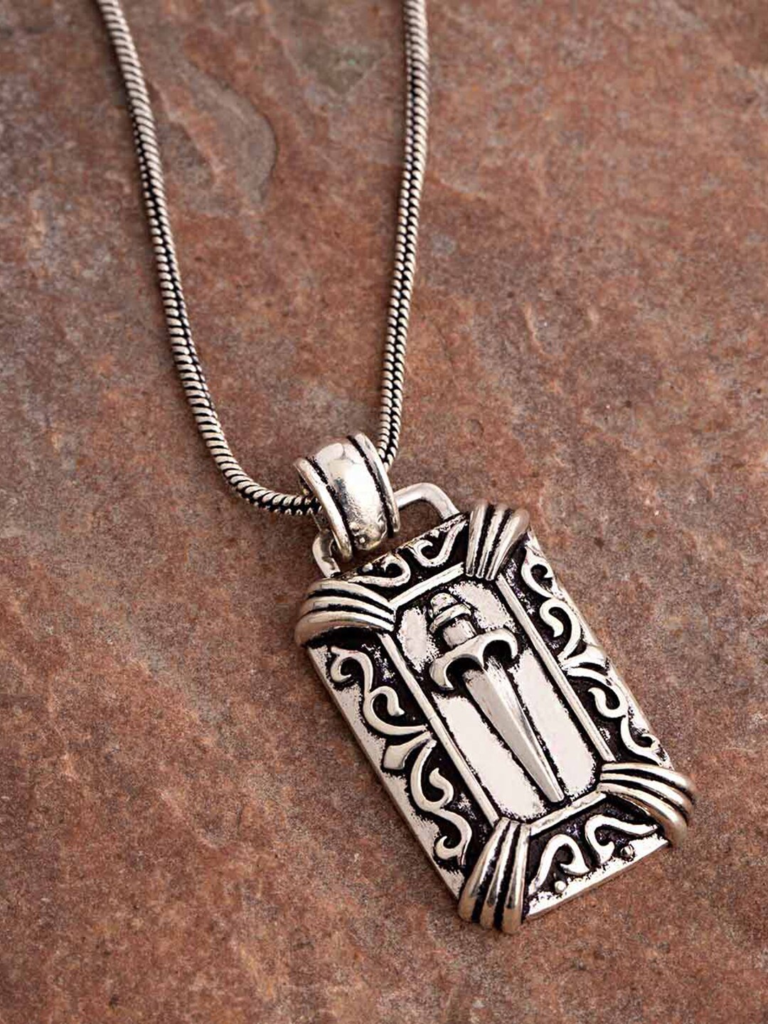 

Dare by Voylla Men Silver-Plated Sword Pendant With Chain