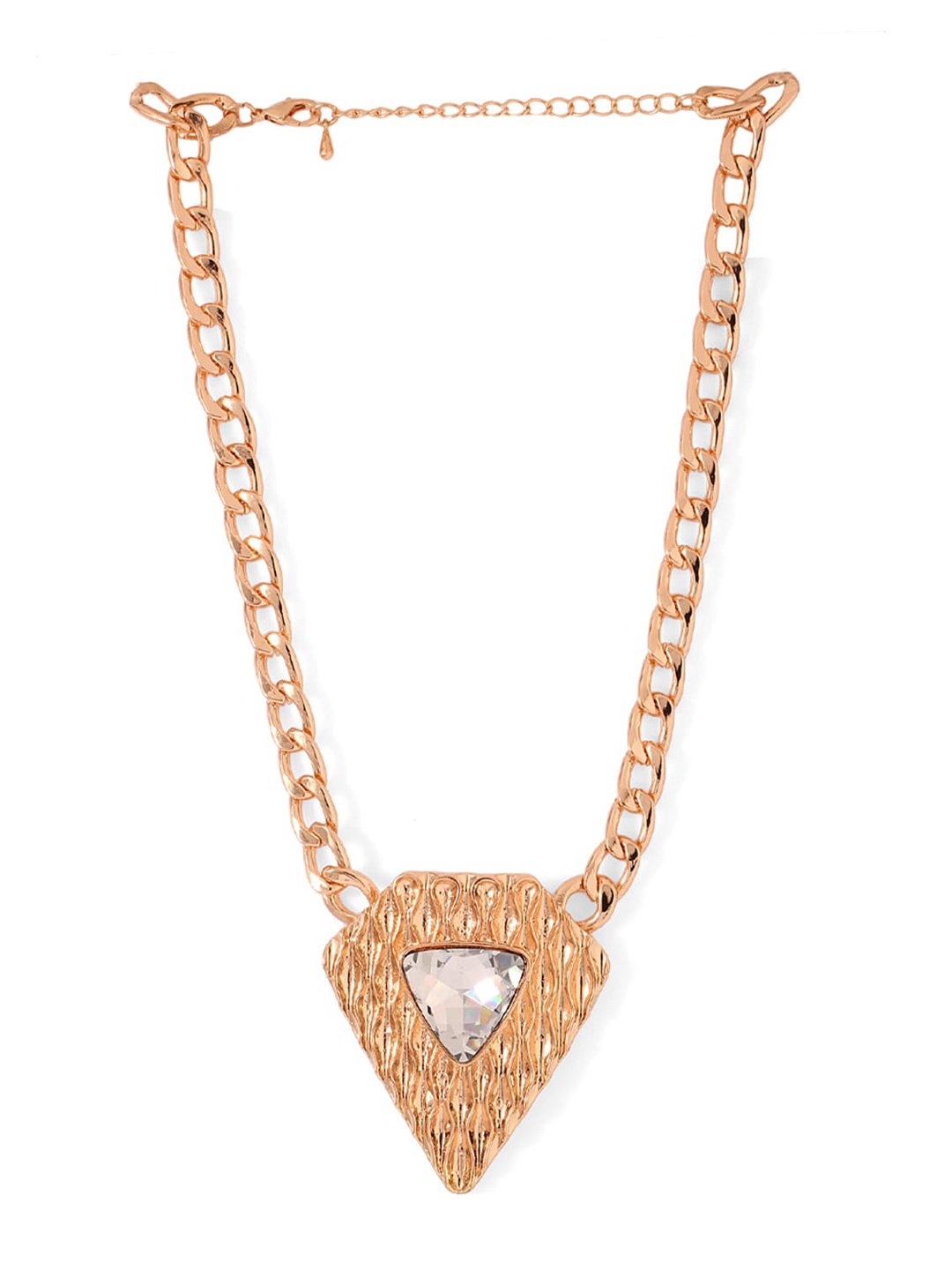 

Voylla Rose Gold-Toned White Stone Studded Pendant With Interlink Chain