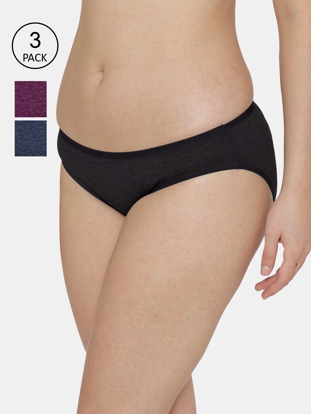 

Kalyani Women Pack Of 3 Black & Blue Solid Bikini Briefs
