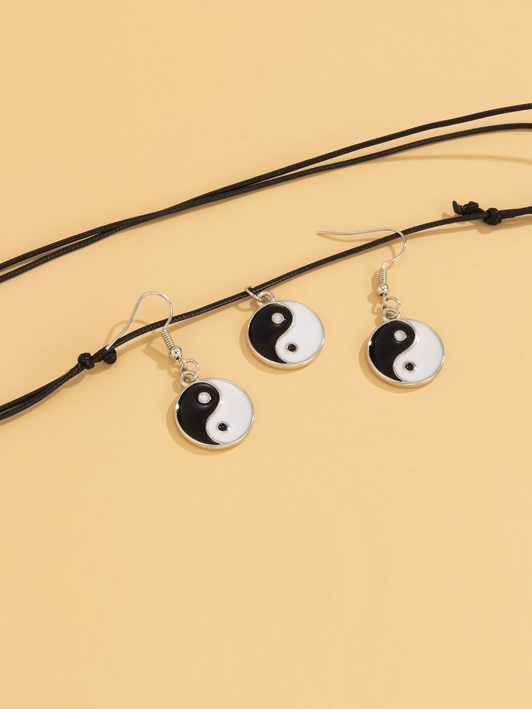 

Young & Forever Women Silver-Toned & Black Enamelled Jewelry Set