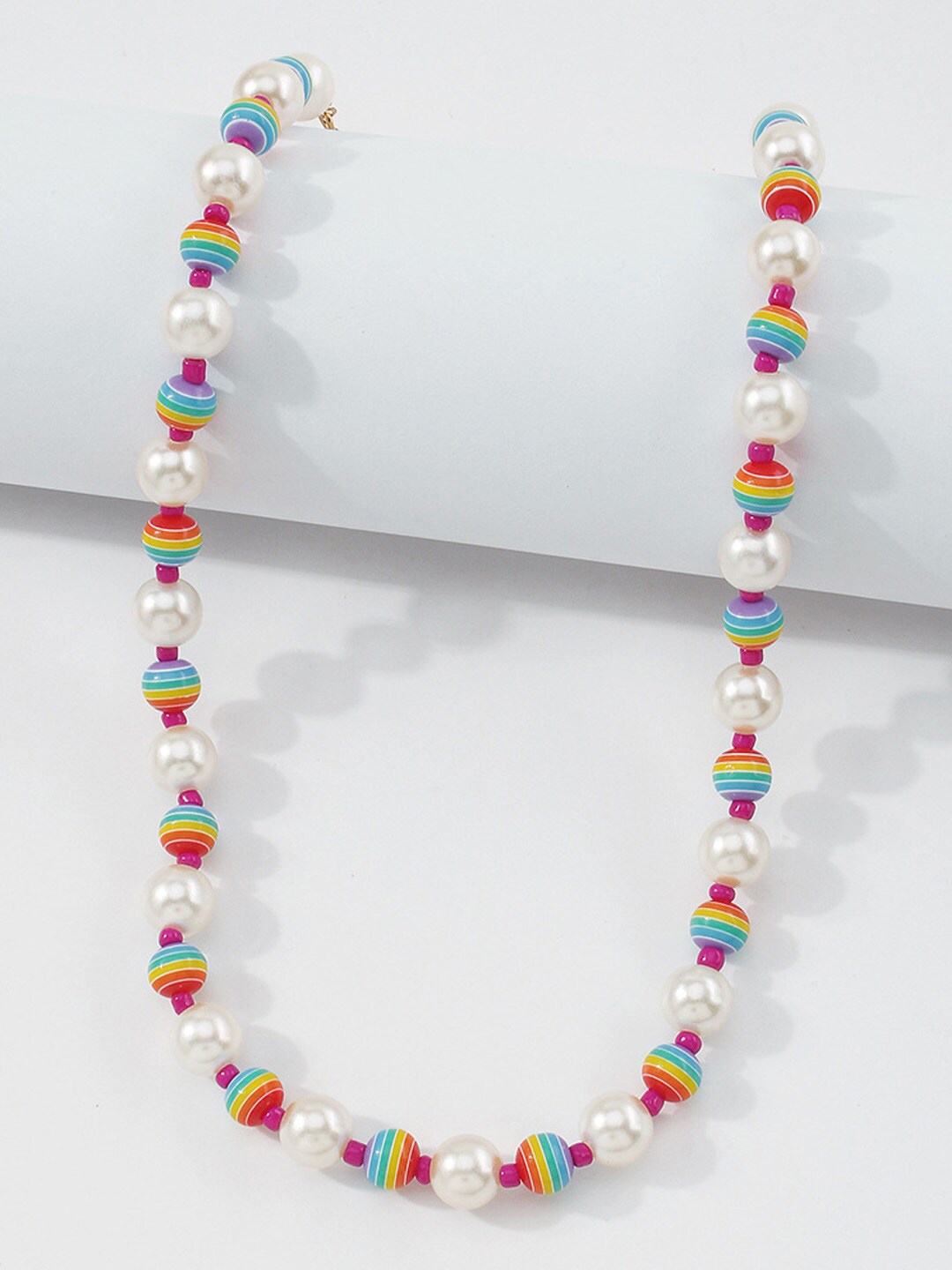 

Young & Forever Pink & White Rainbow Pearl Boho Coloful Beaded Choker Necklace