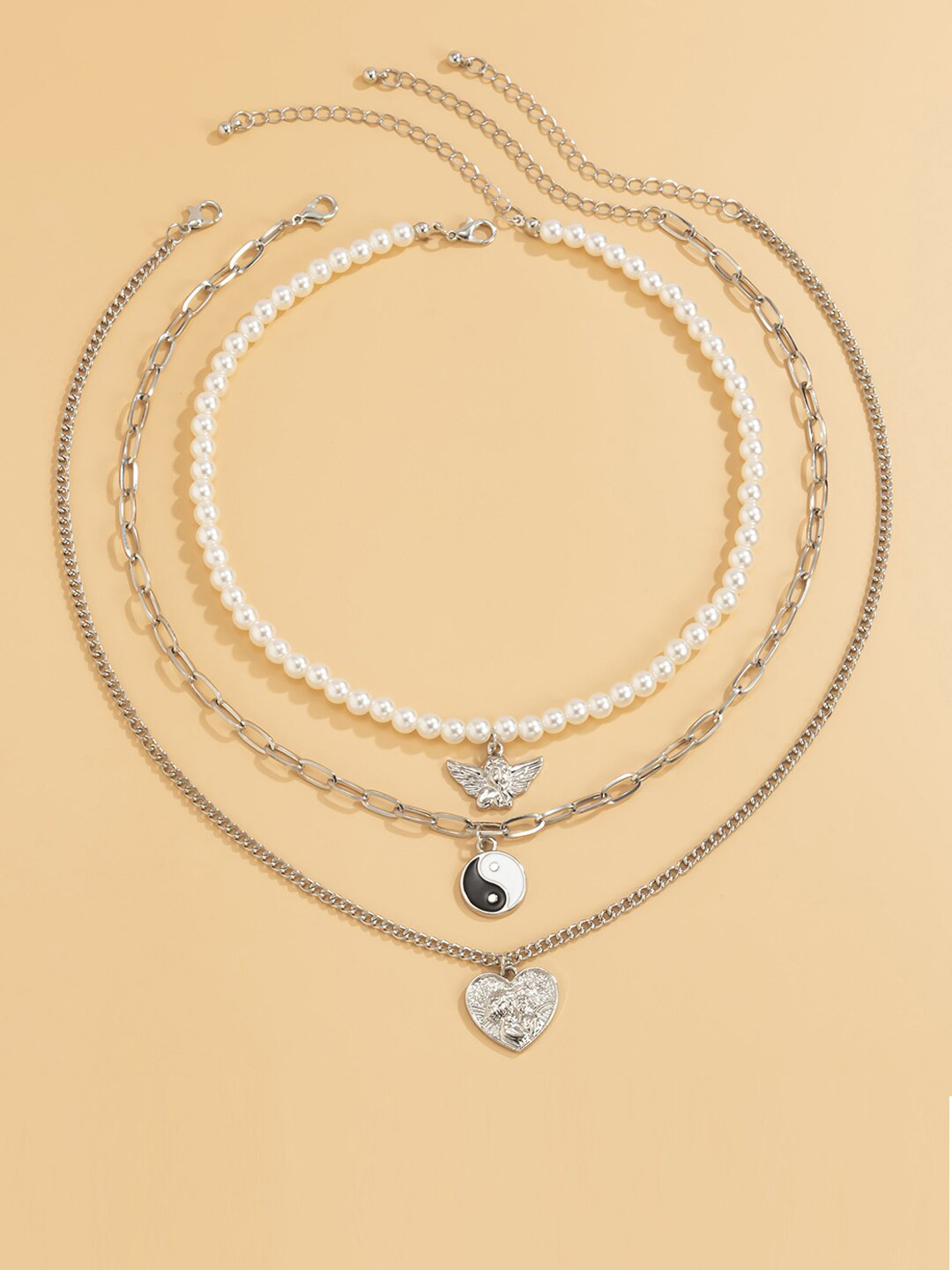 

Young & Forever Women Silver-Toned & White Sterling Silver-Plated Layered Necklace