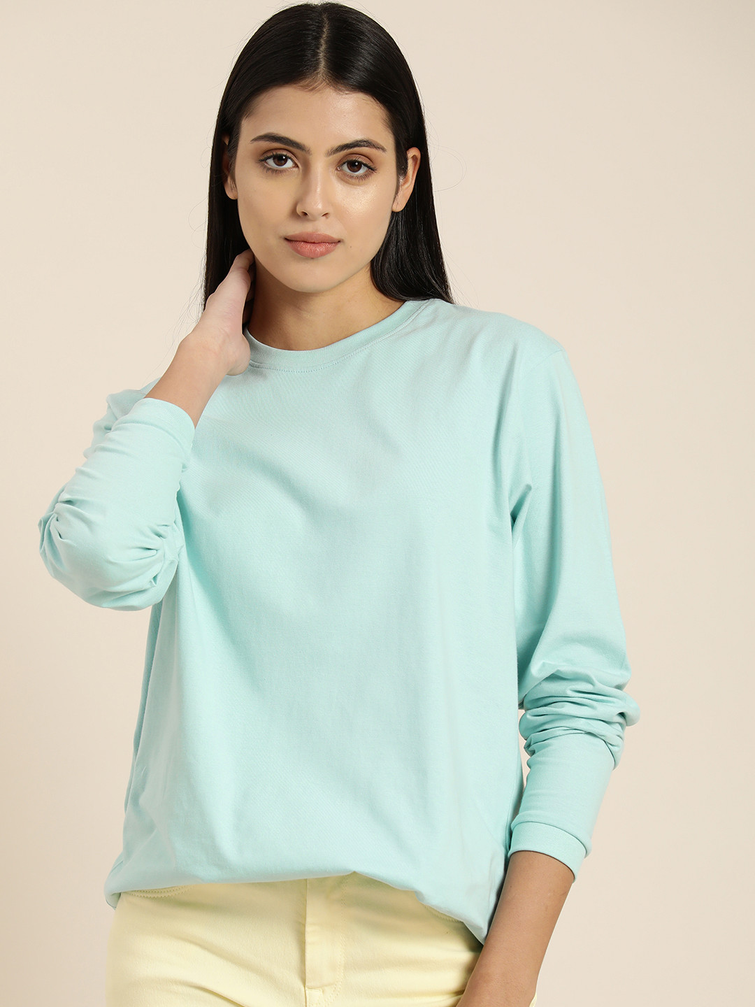 

Difference of Opinion Women Pure Cotton Oversized T-shirt, Turquoise blue
