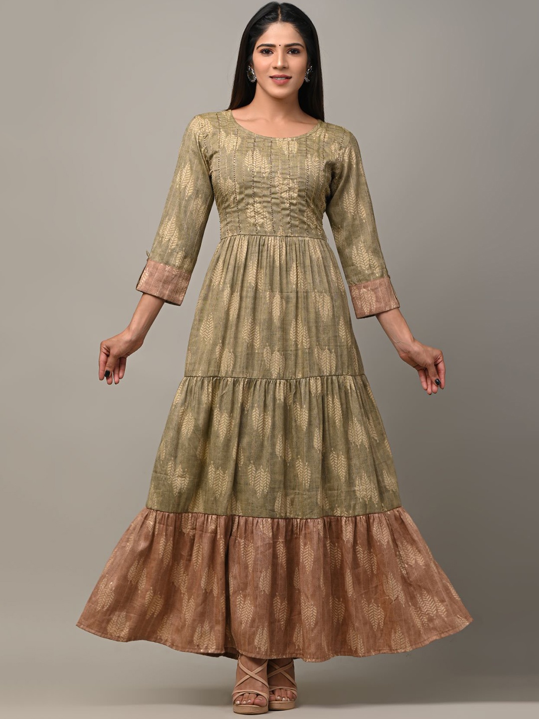 

DHRTI Women Green Ethnic Motifs Thread Work Anarkali Kurta