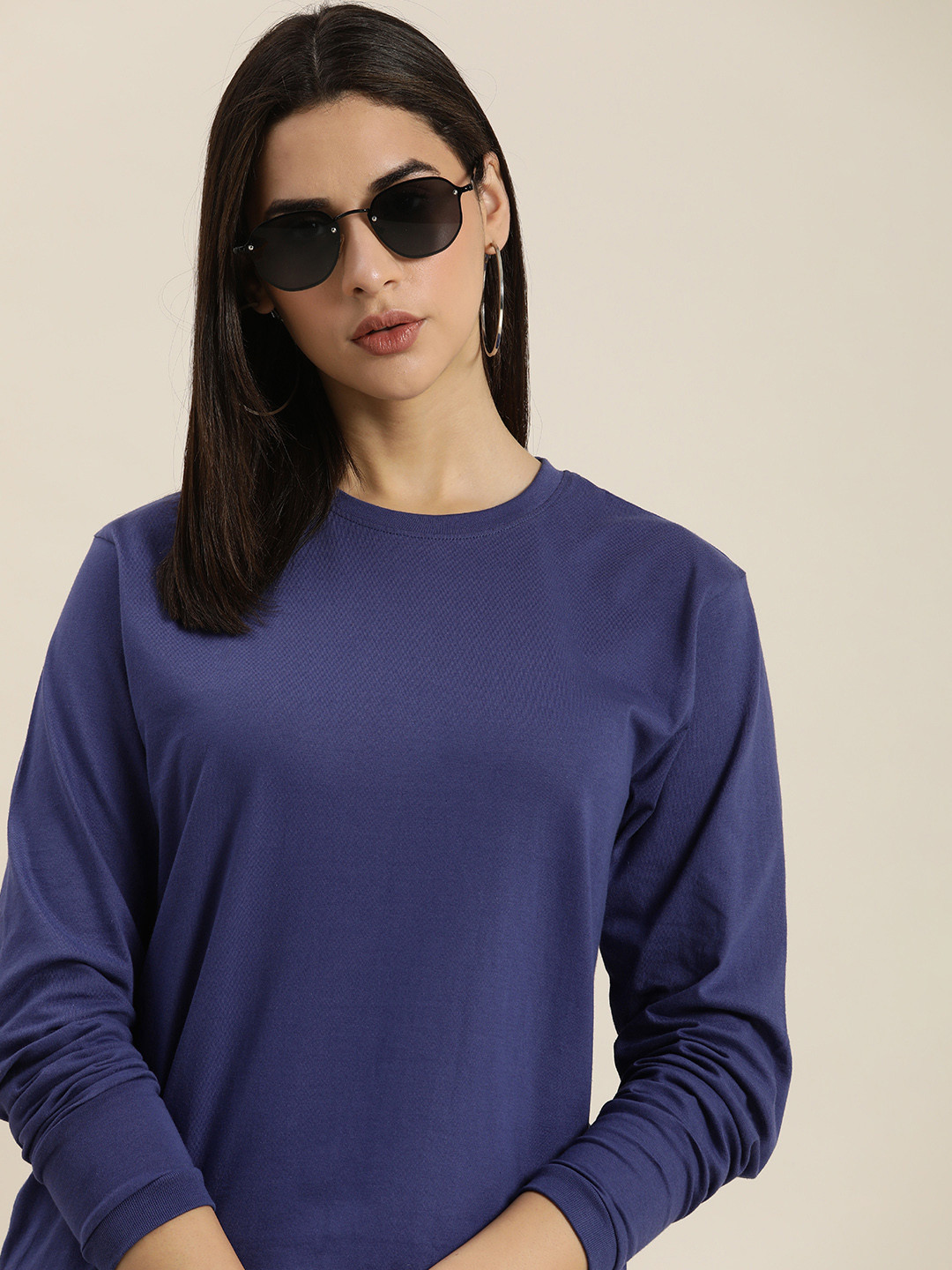 

DILLINGER Round Neck Pure Cotton Oversized Fit T-shirt, Blue