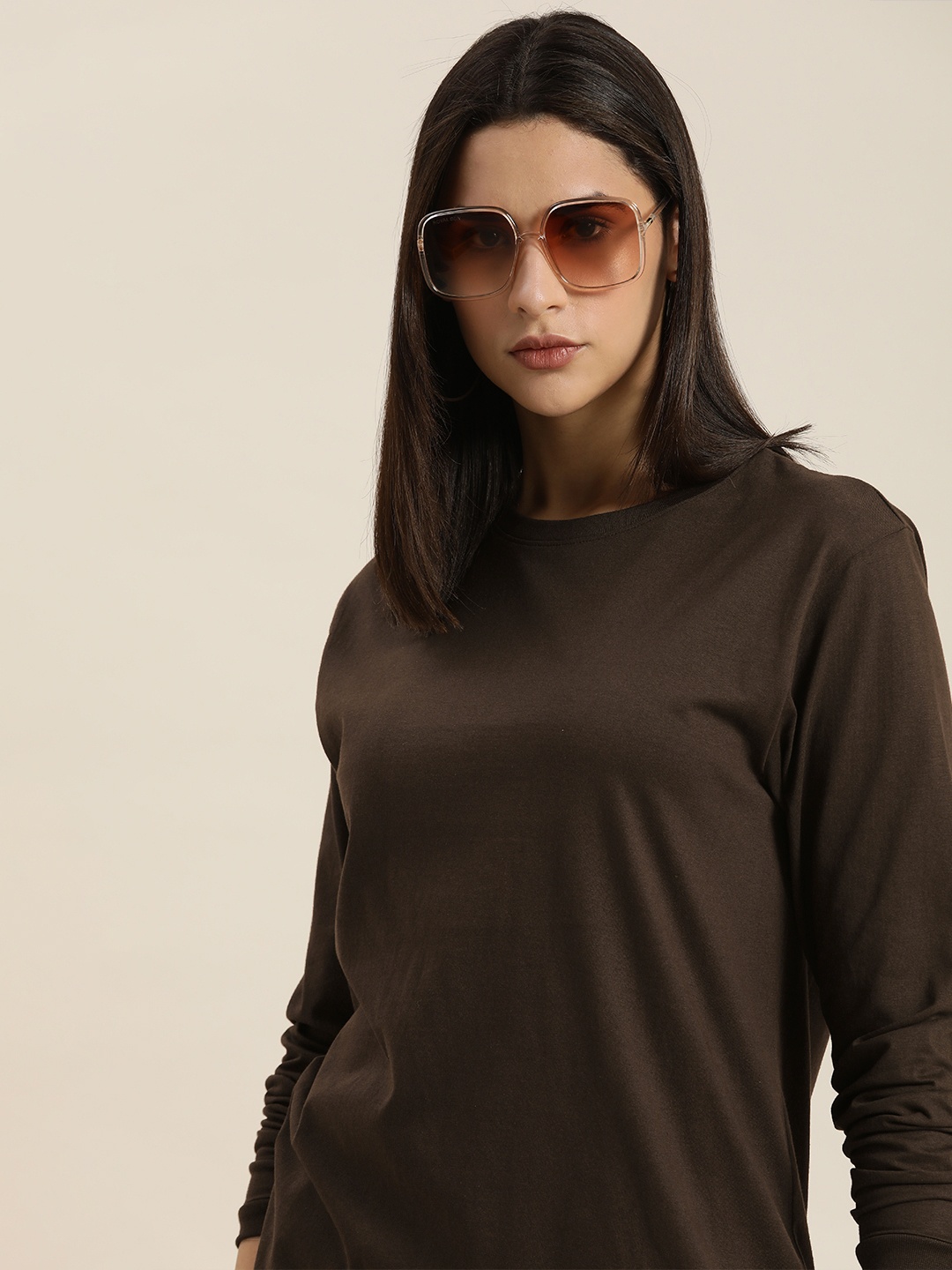 

DILLINGER Women Oversized Pure Cotton T-shirt, Coffee brown
