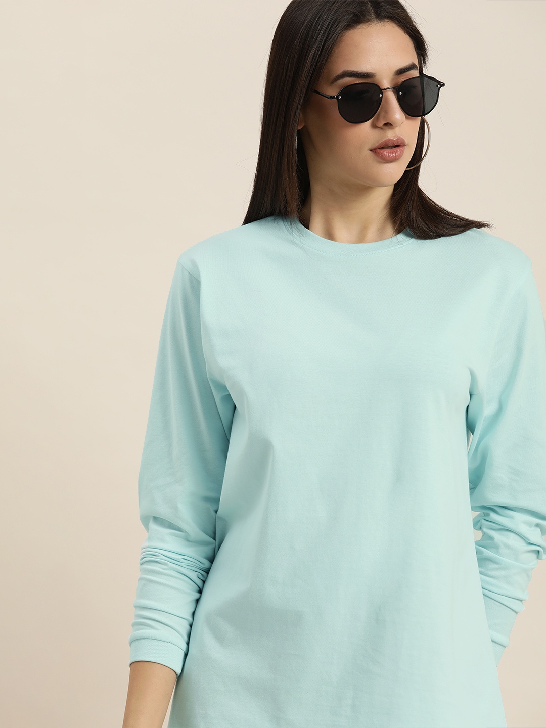 

DILLINGER Women Blue Solid Cotton Oversized T-shirt