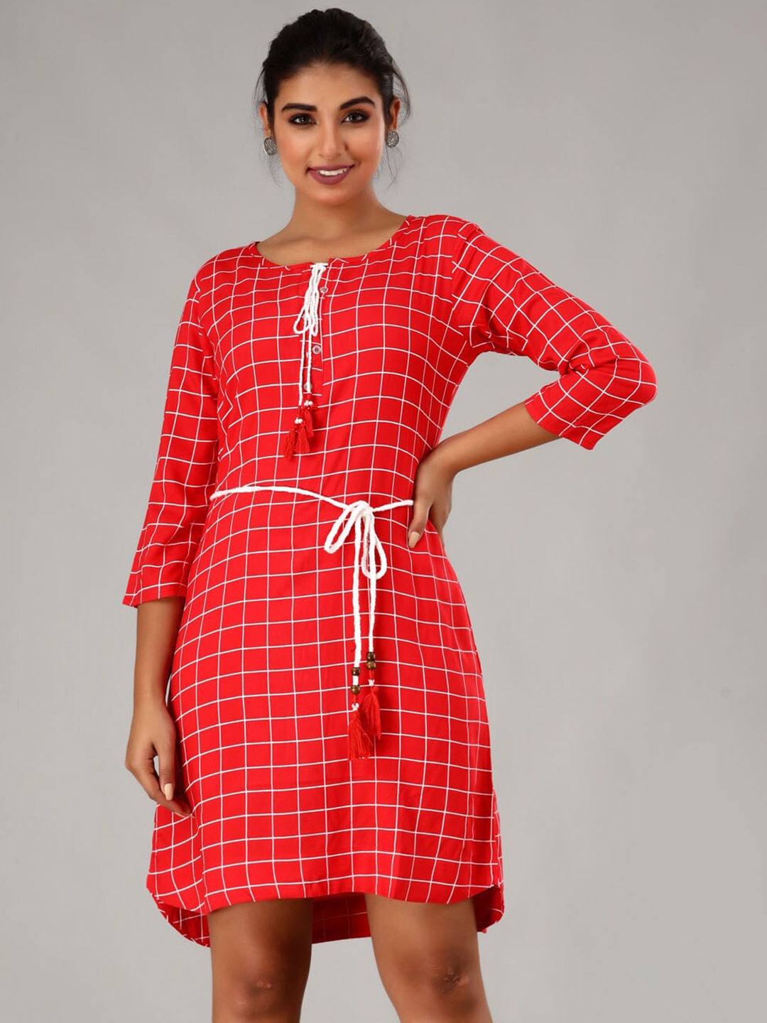 

FASHION DWAR Red Checked Sheath Dress
