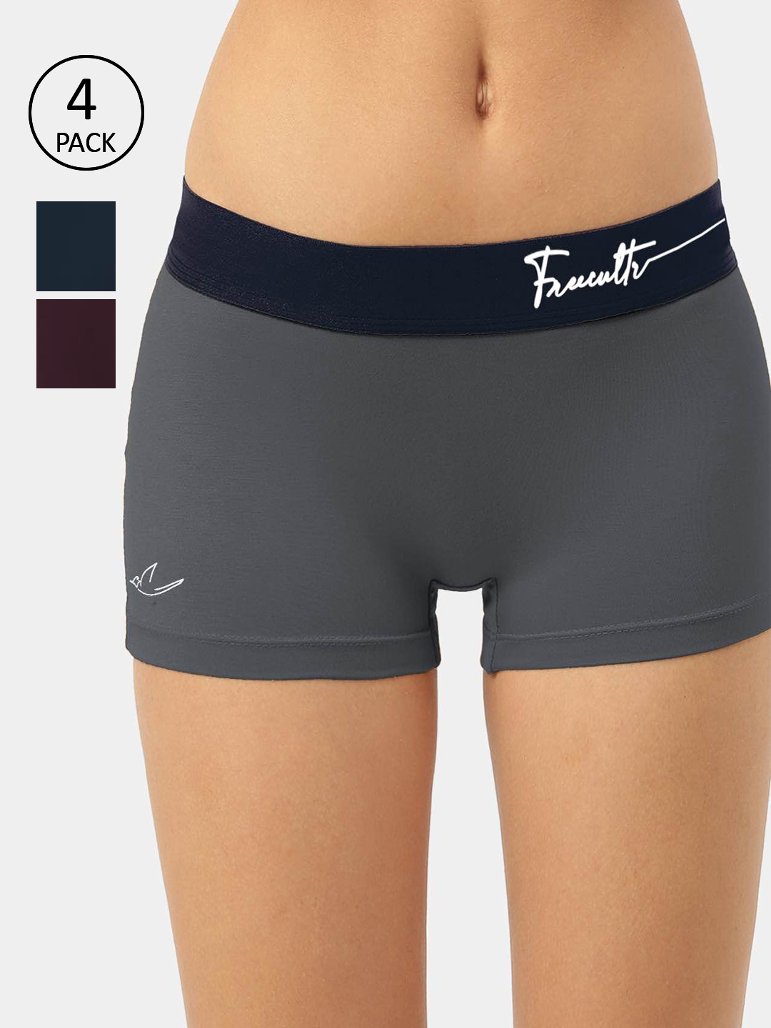 

FREECULTR Women Pack Of 4 Solid Micromodel Boy Short Briefs, Blue