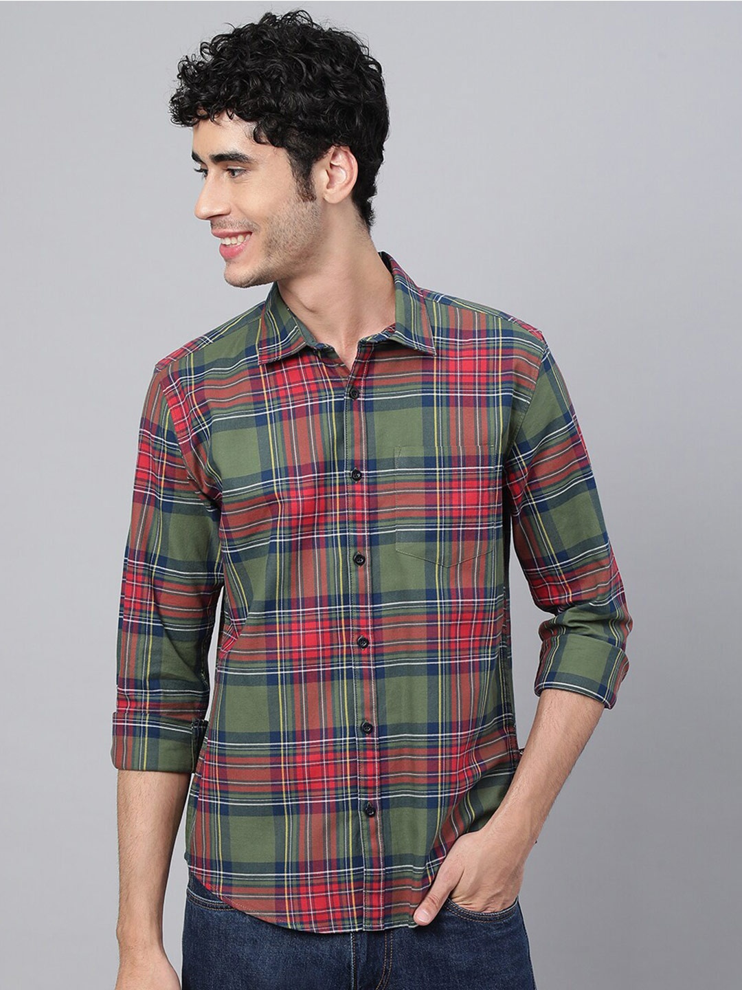 

VEIRDO Men Tartan Checked Casual Cotton Shirt, Maroon