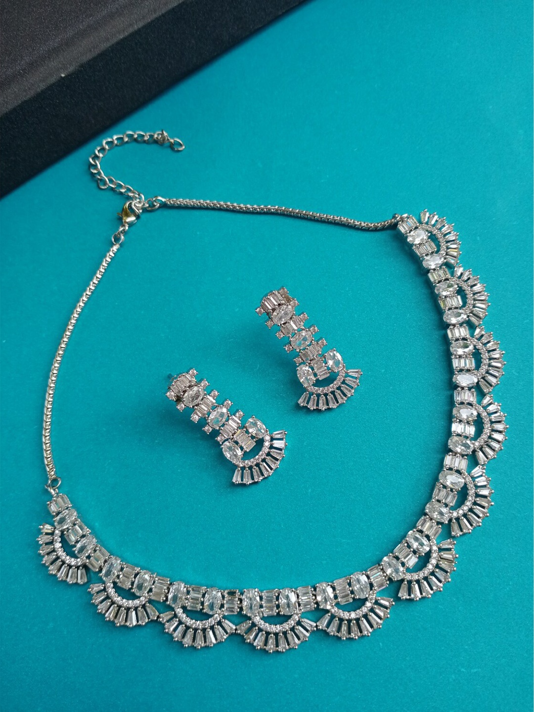 

FIROZA Rhodium-Plated Silver-Toned White AD-Studded Jewellery Set