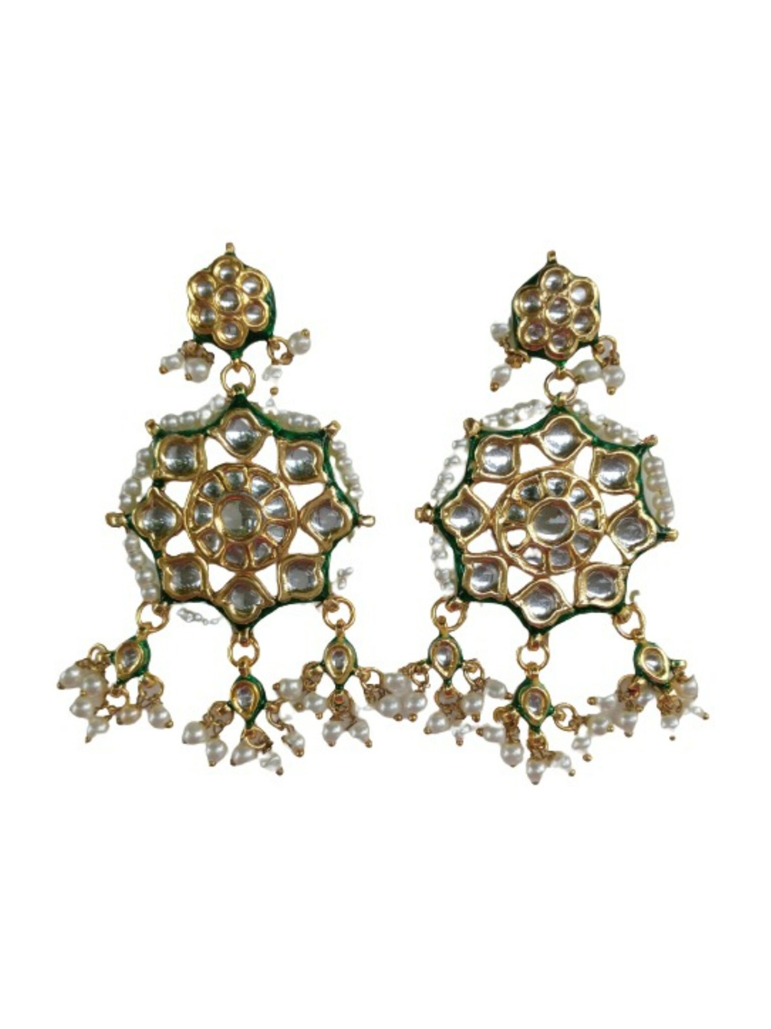 

FIROZA White & Green Floral Chandbalis Earrings