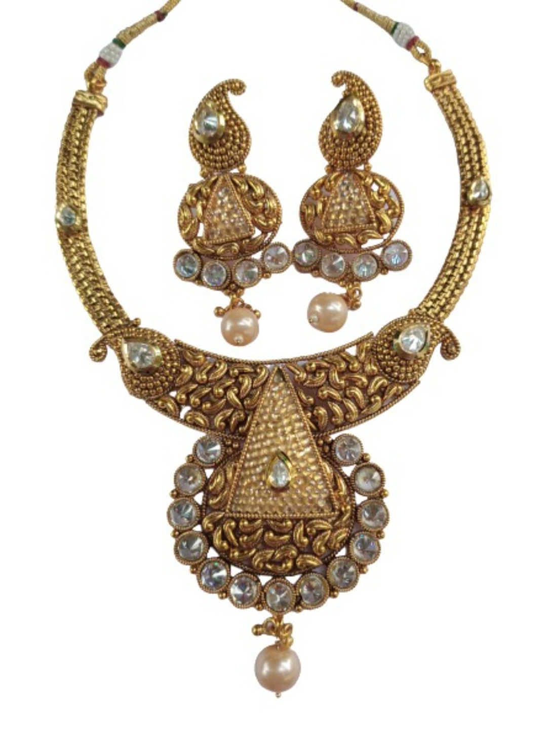 

FIROZA Gold-Plated White Stone Studded & Beaded Jewellery Set