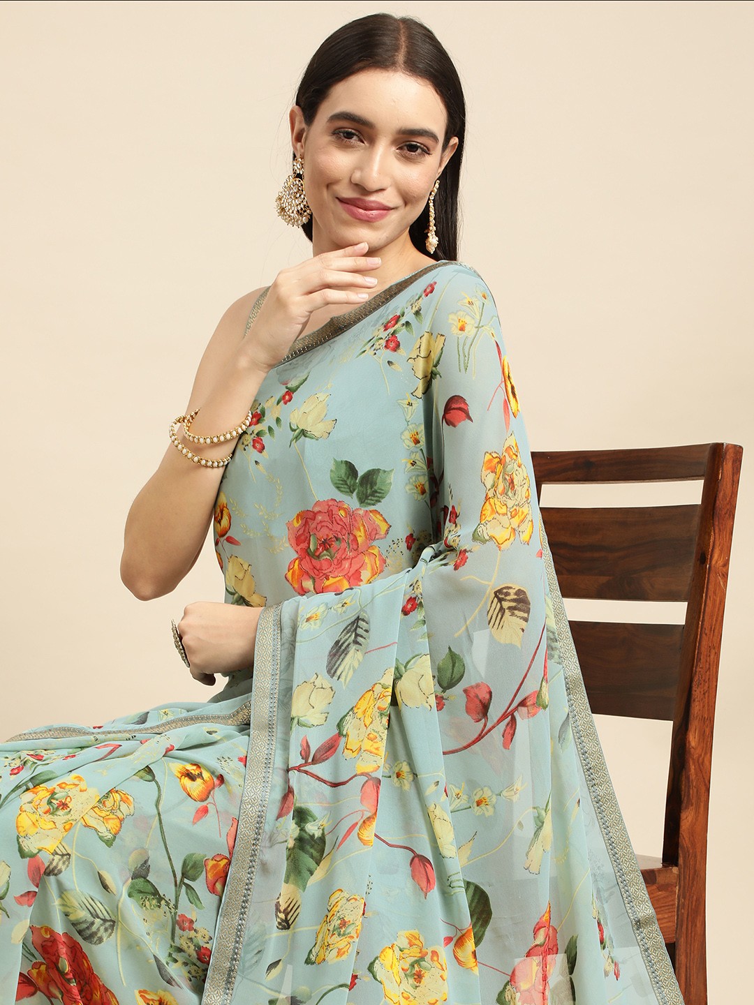 

Mitera Sea Green Floral Pure Georgette Saree
