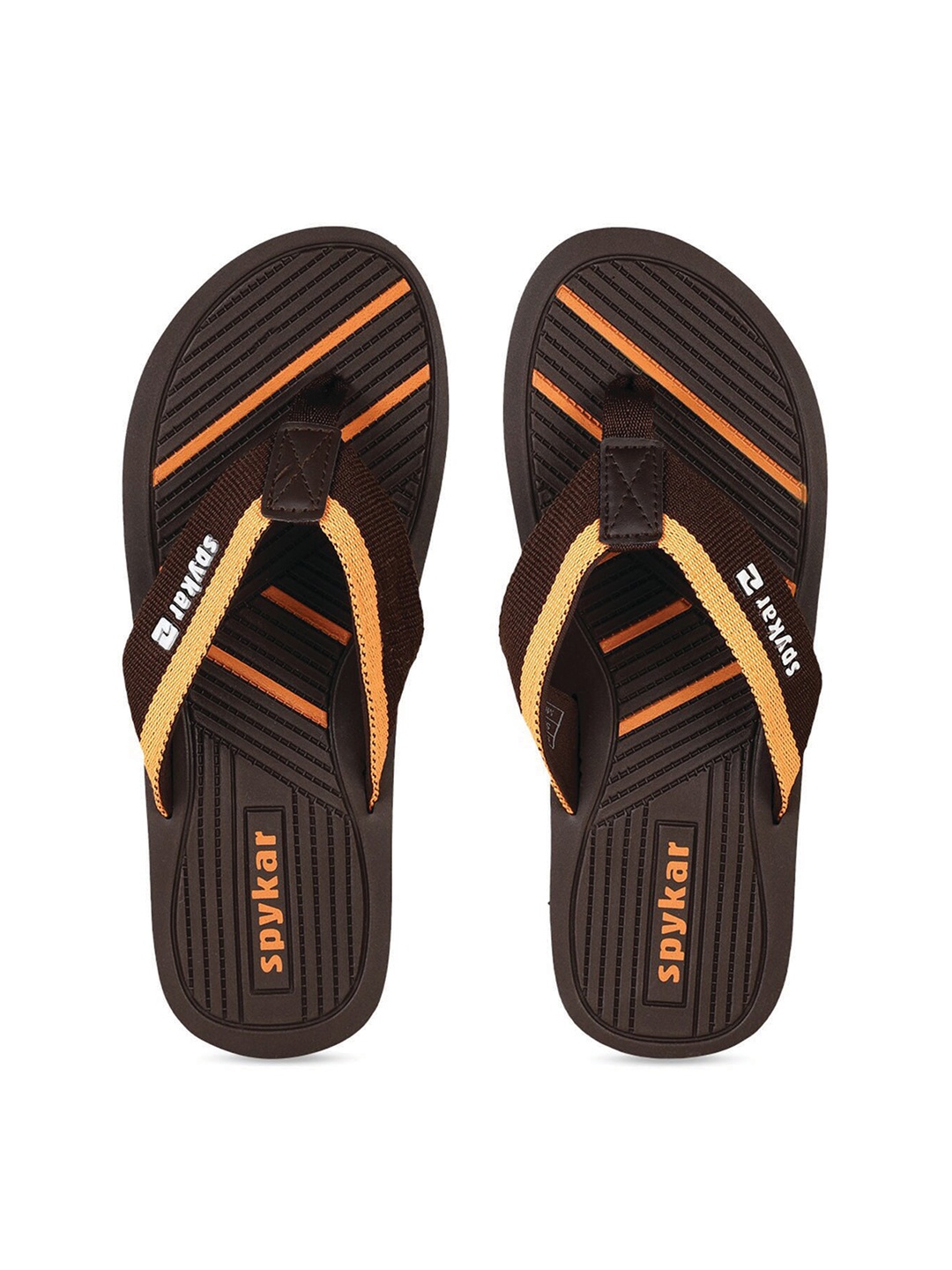 

SPYKAR Men Brown & Orange Striped Rubber Thong Flip-Flops