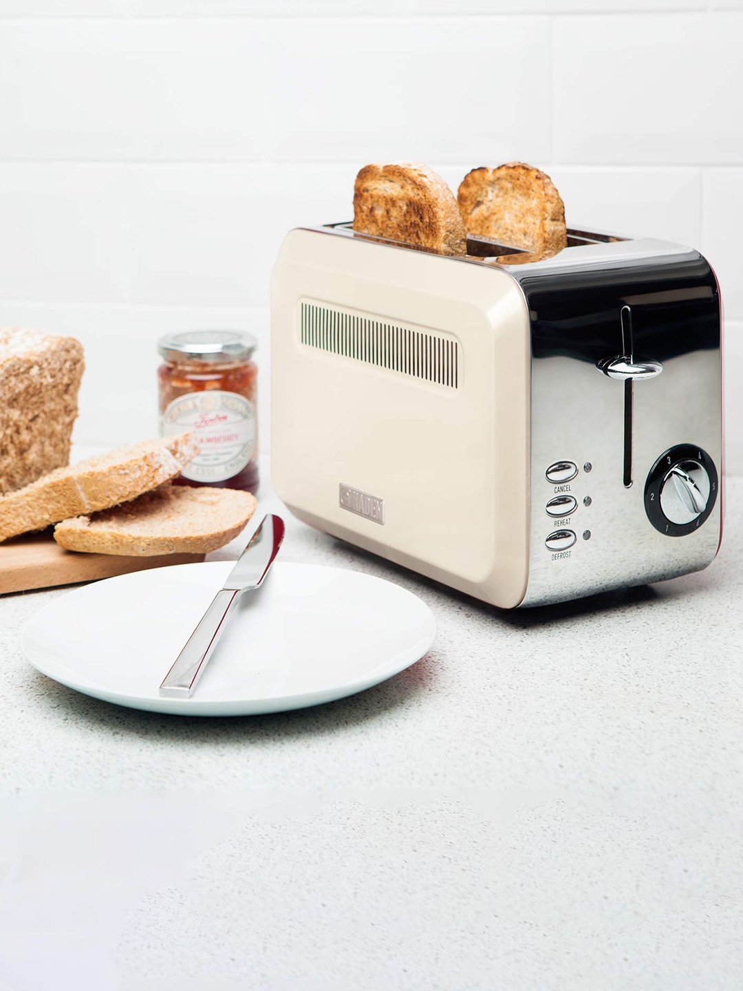 

Haden Boston Pyramid Cream Stainless Steel Reheat & Frozen 2-Slice Toaster