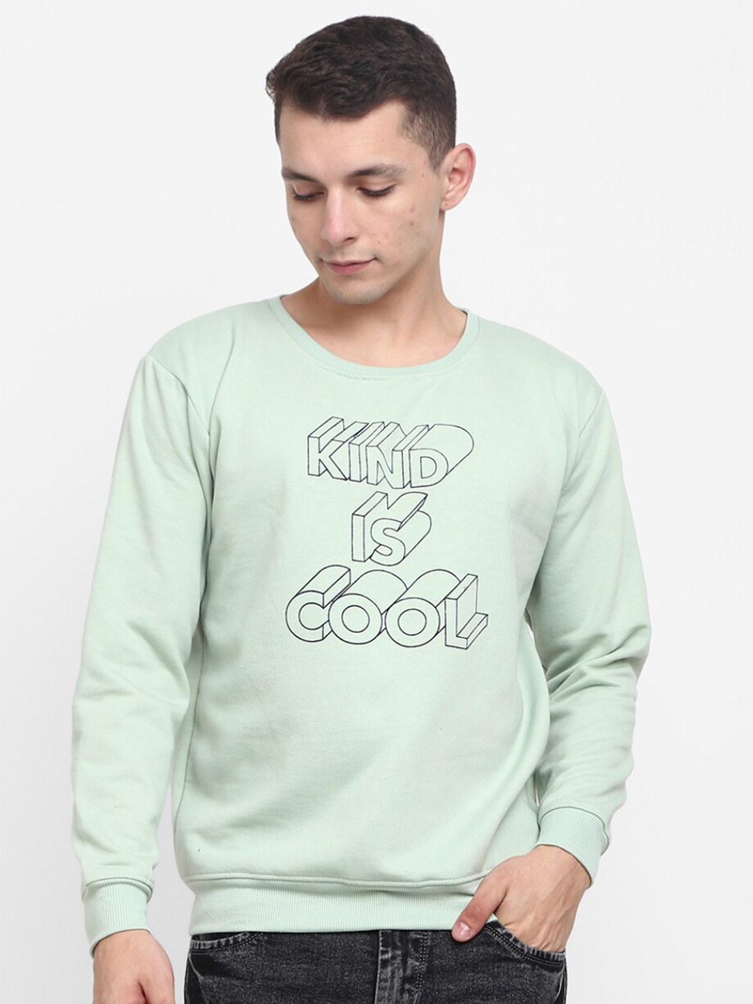 

V-Mart Men Sea Green Cotton Printed Sweatshirt