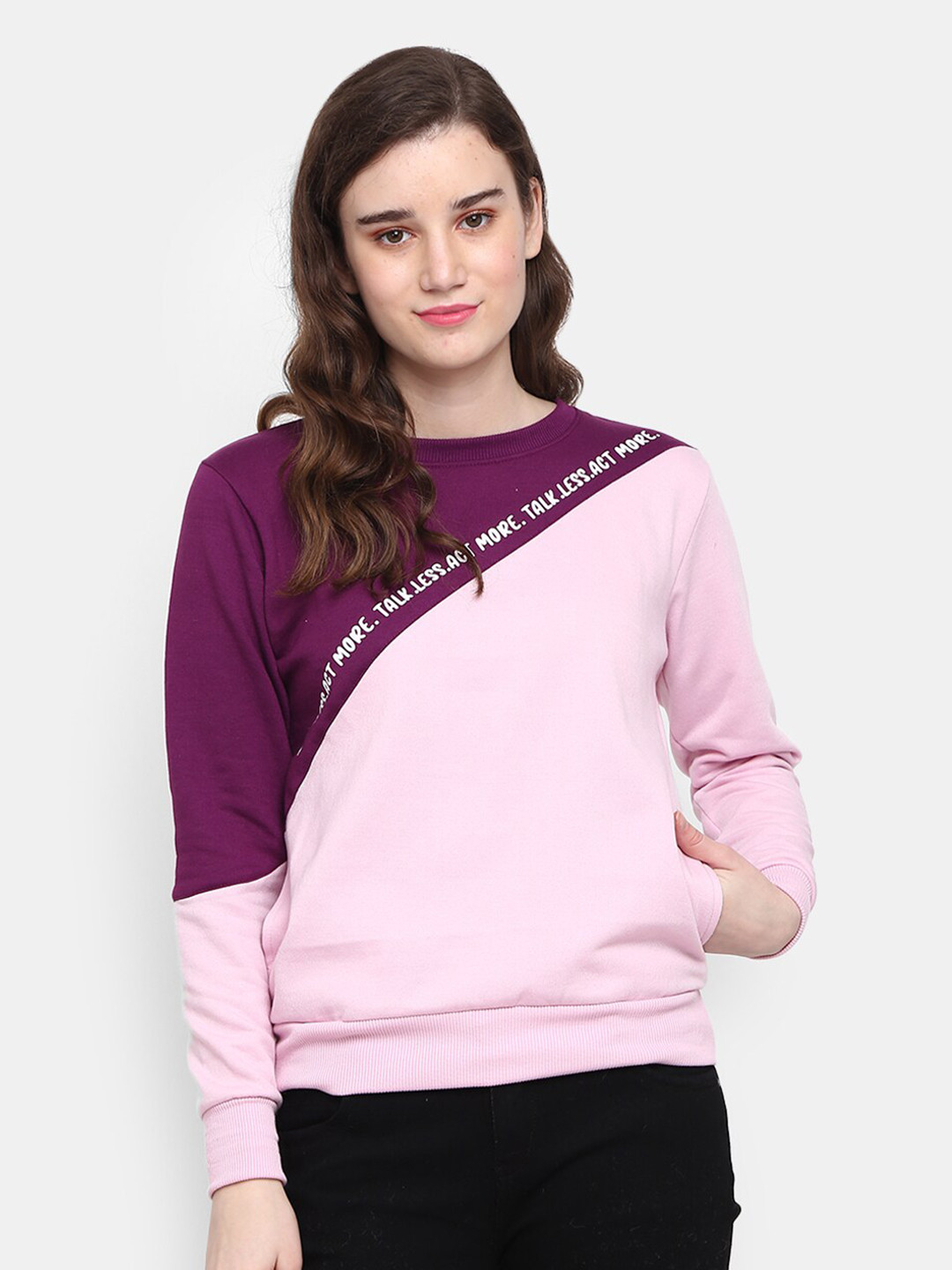 

V-Mart Women Pink Cotton Colourblocked Sweatshirt