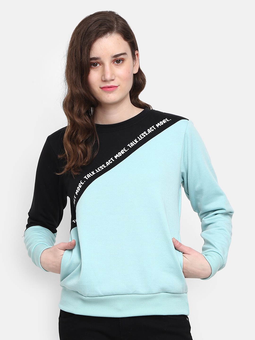 

V-Mart Women Blue Cotton Colourblocked Sweatshirt