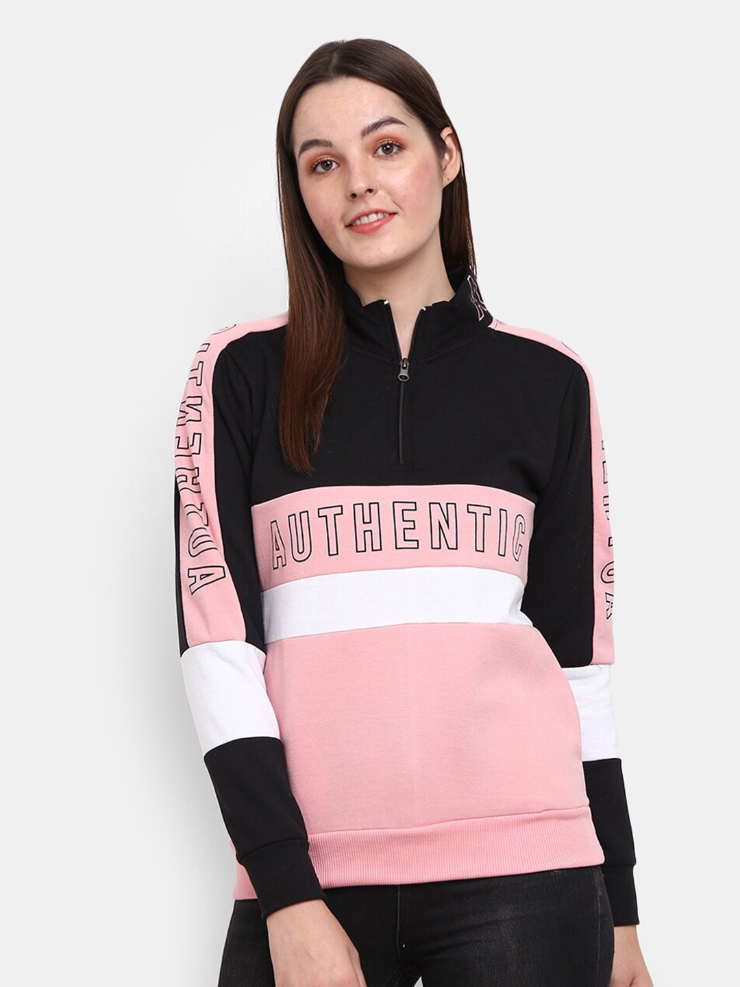 

V-Mart Women Pink Cotton Colourblocked Sweatshirt