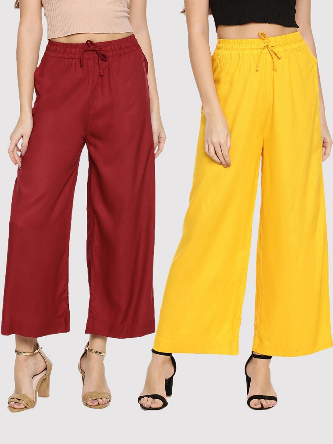 

TWIN BIRDS Women Pack of 2 Maroon & Yellow Palazzos