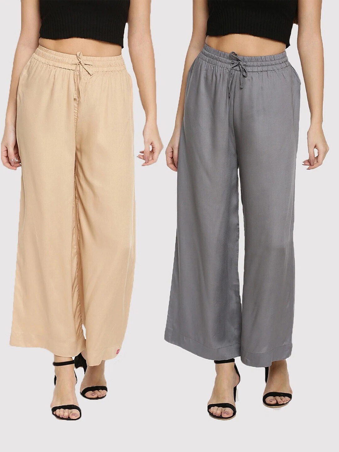

TWIN BIRDS Women Pack of 2 Beige & Grey Palazzos