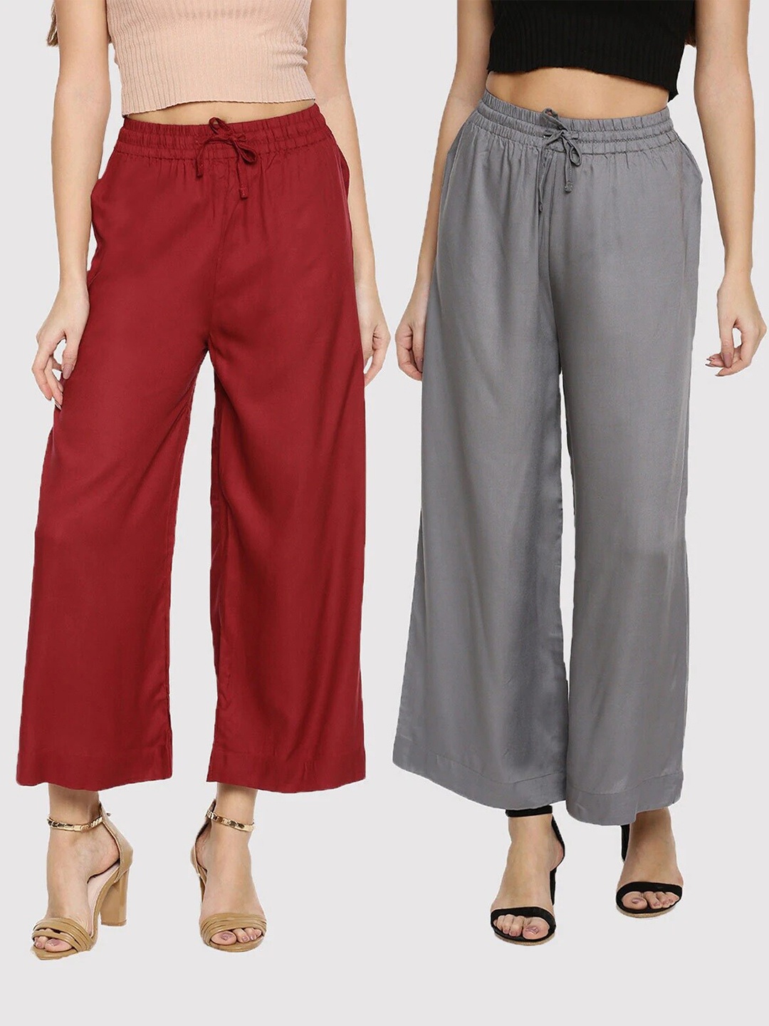 

TWIN BIRDS Women Pack of 2 Maroon & Grey Palazzos