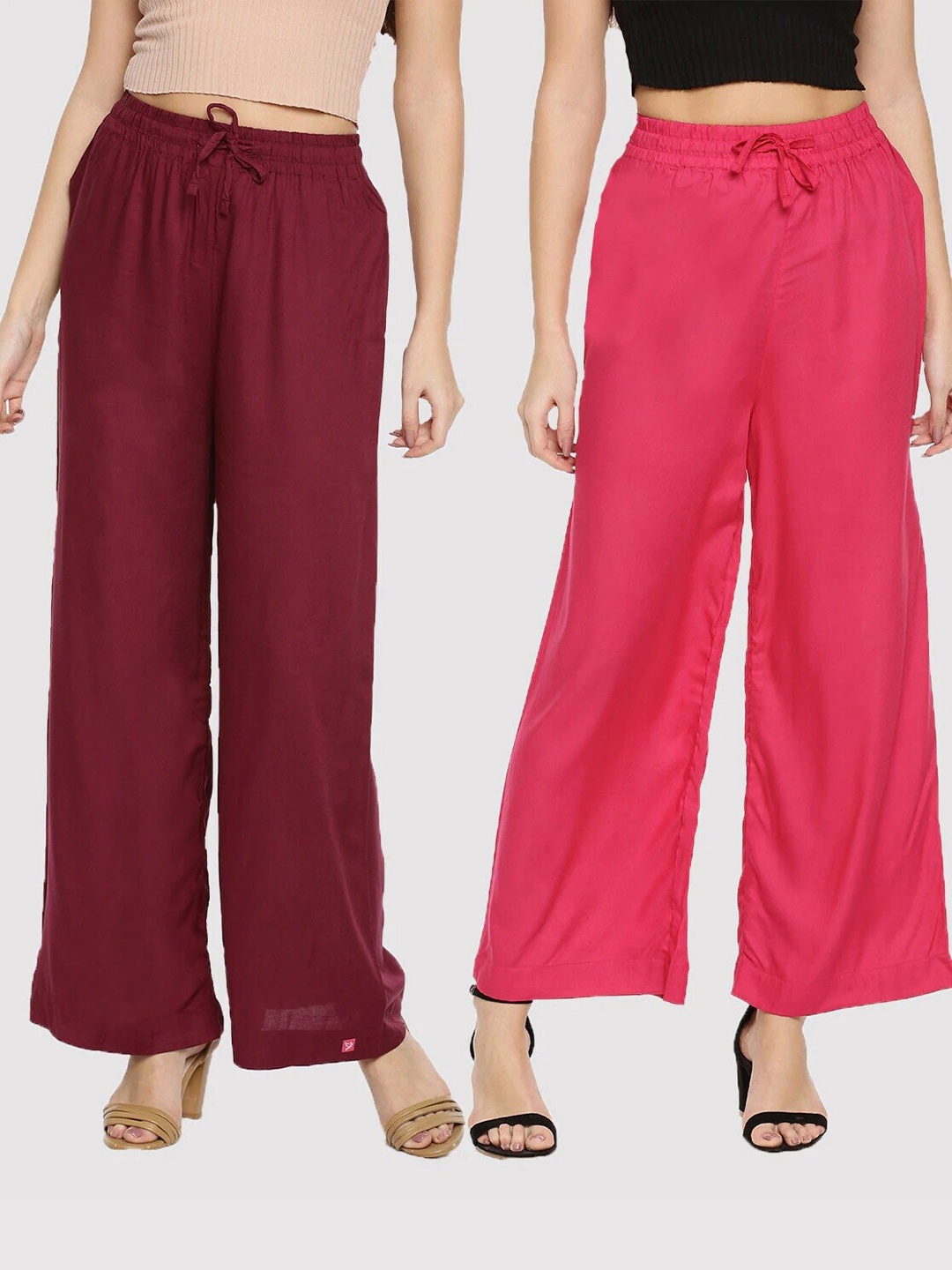 

TWIN BIRDS Women Pack of 2 Burgundy & Pink Palazzos