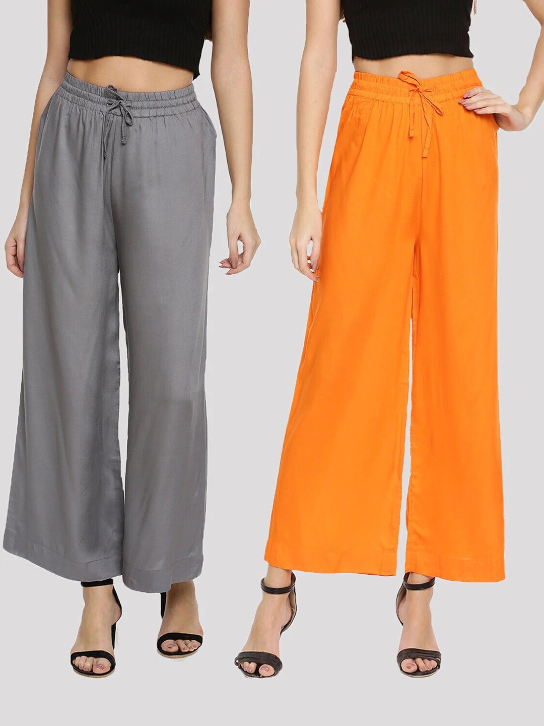 

TWIN BIRDS Women Pack of 2 Grey & Orange Palazzos