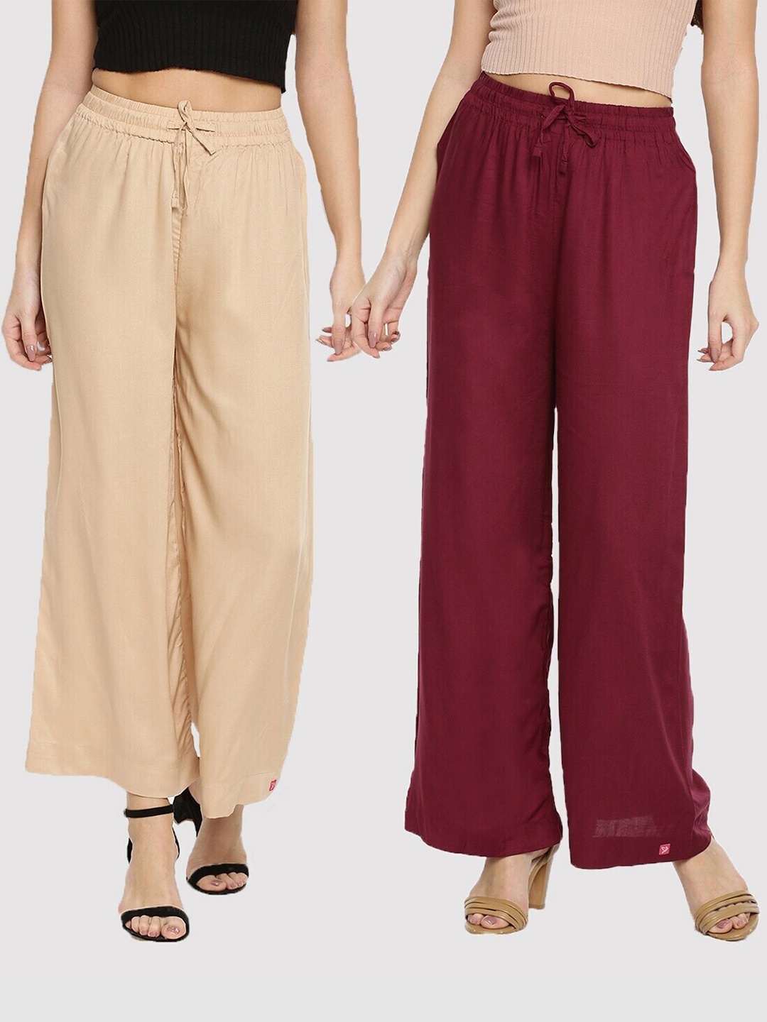 

TWIN BIRDS Women Pack of 2 Beige & Maroon Palazzos