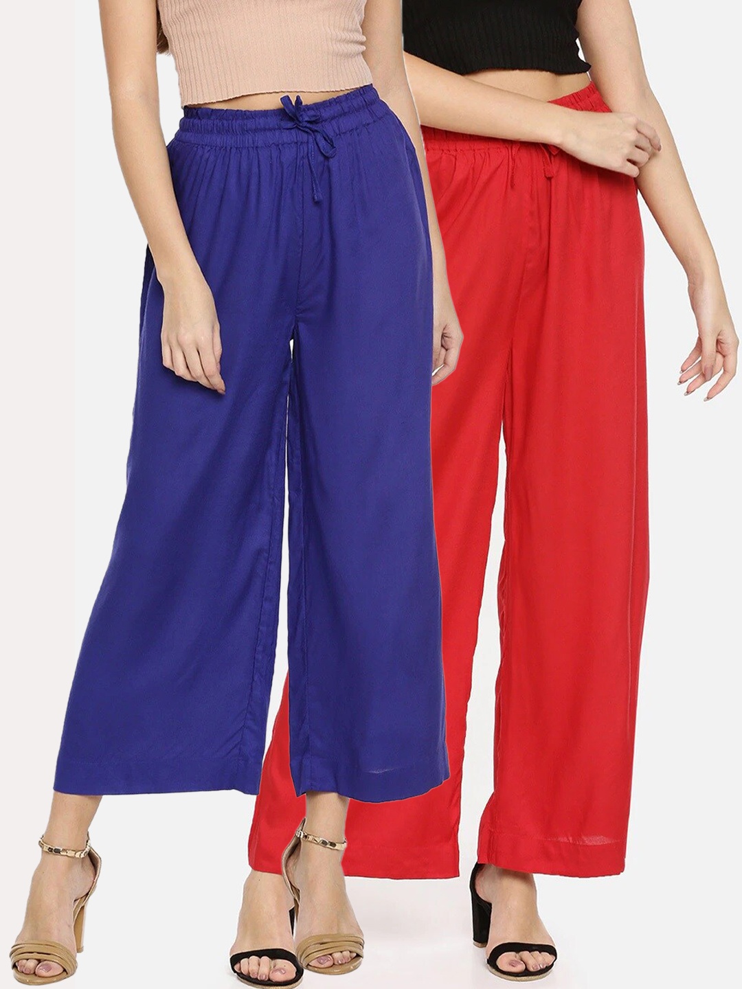 

TWIN BIRDS Women Pack of 2 Blue & Red Palazzos