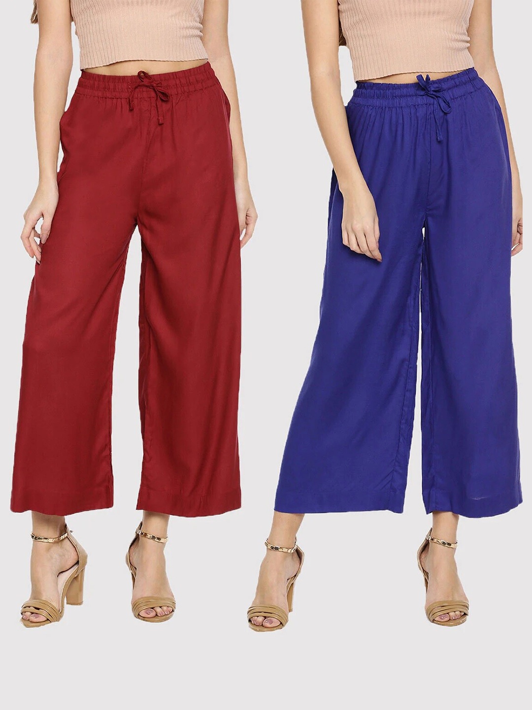 

TWIN BIRDS Women Pack of 2 Maroon & Blue Palazzos