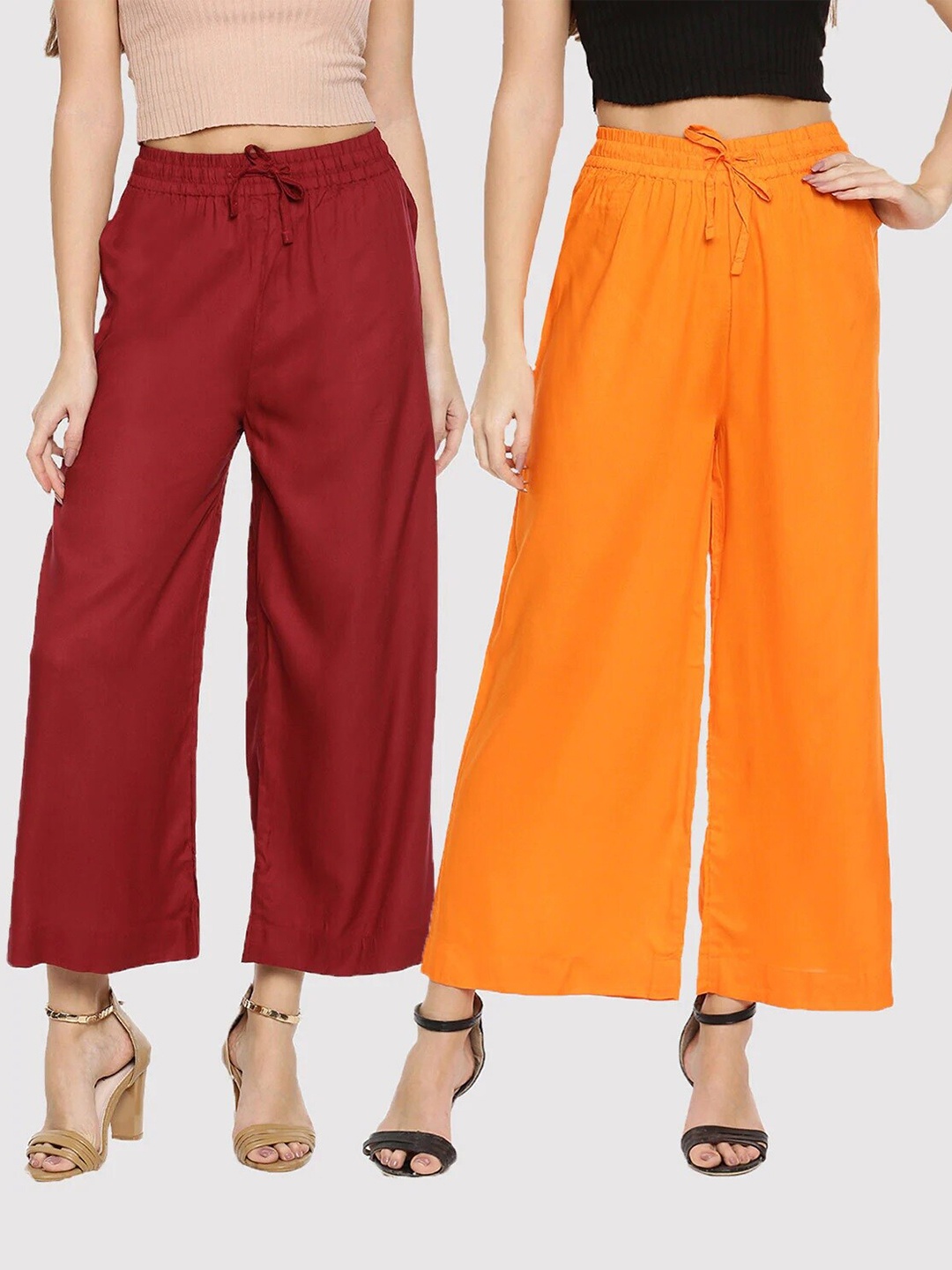 

TWIN BIRDS Women Pack of 2 Maroon & Orange Palazzos