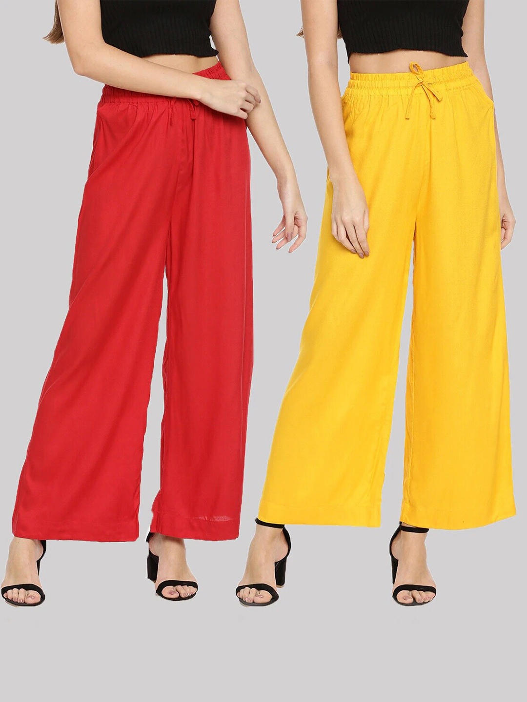 

TWIN BIRDS Women Pack of 2 Red & Yellow Palazzos