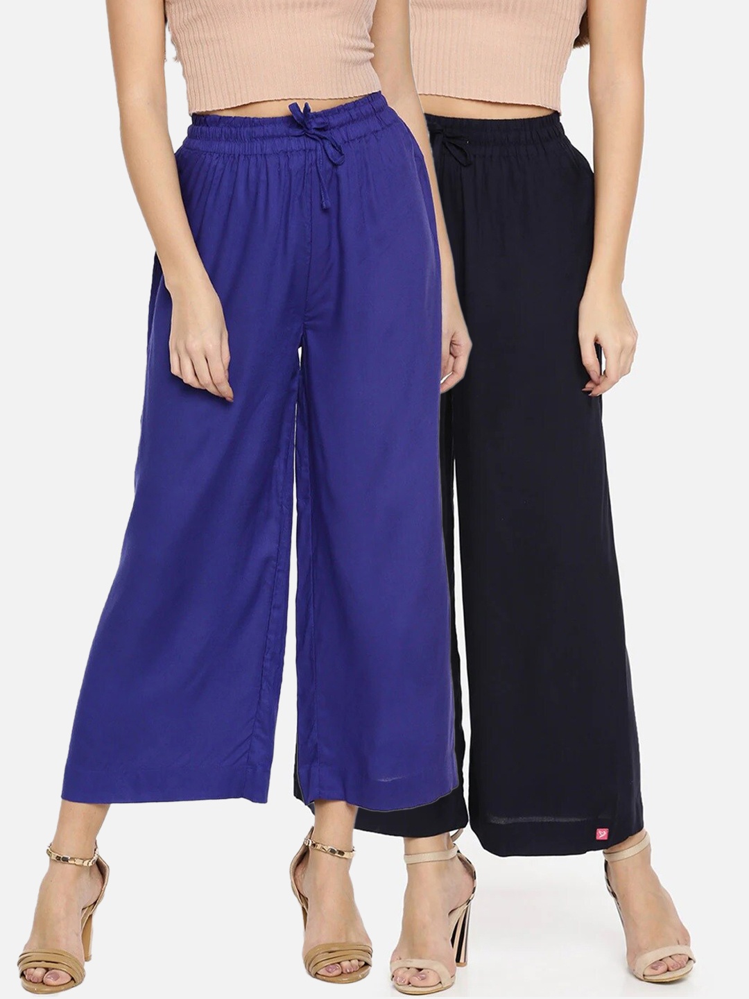

TWIN BIRDS Women Pack of 2 Blue & Navy Blue Palazzos