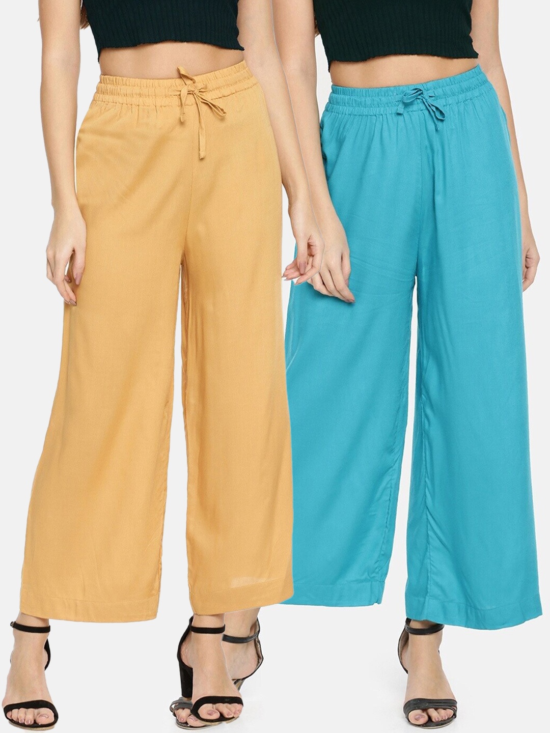 

TWIN BIRDS Women Pack of 2 Yellow & Blue Palazzos