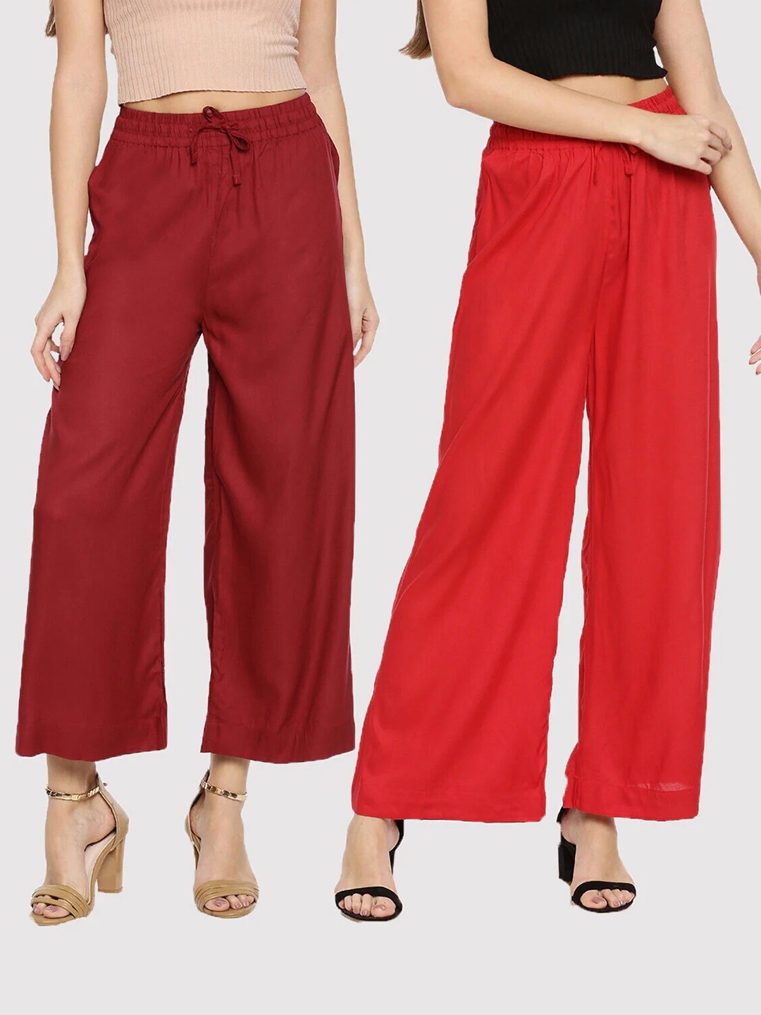 

TWIN BIRDS Women Pack of 2 Maroon & Red Palazzos